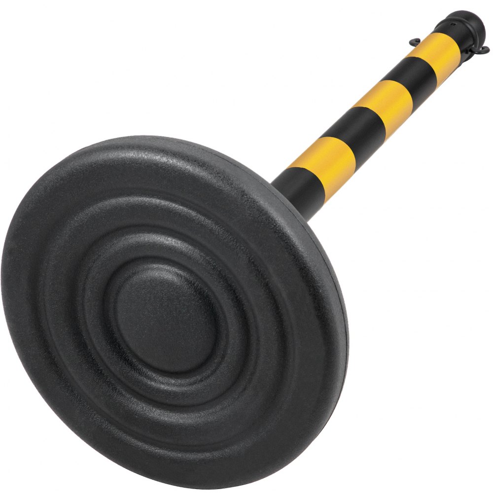 VEVOR Barrera de Aparcamiento 4 piezas Altura 99 cm Plástico PE Poste de Tráfico Base 35 x 35 cm Cadena 1 m Amarillo-Negro Bolardo de Aparcamiento Llenar con Agua o Arena en Base para más Estabilidad