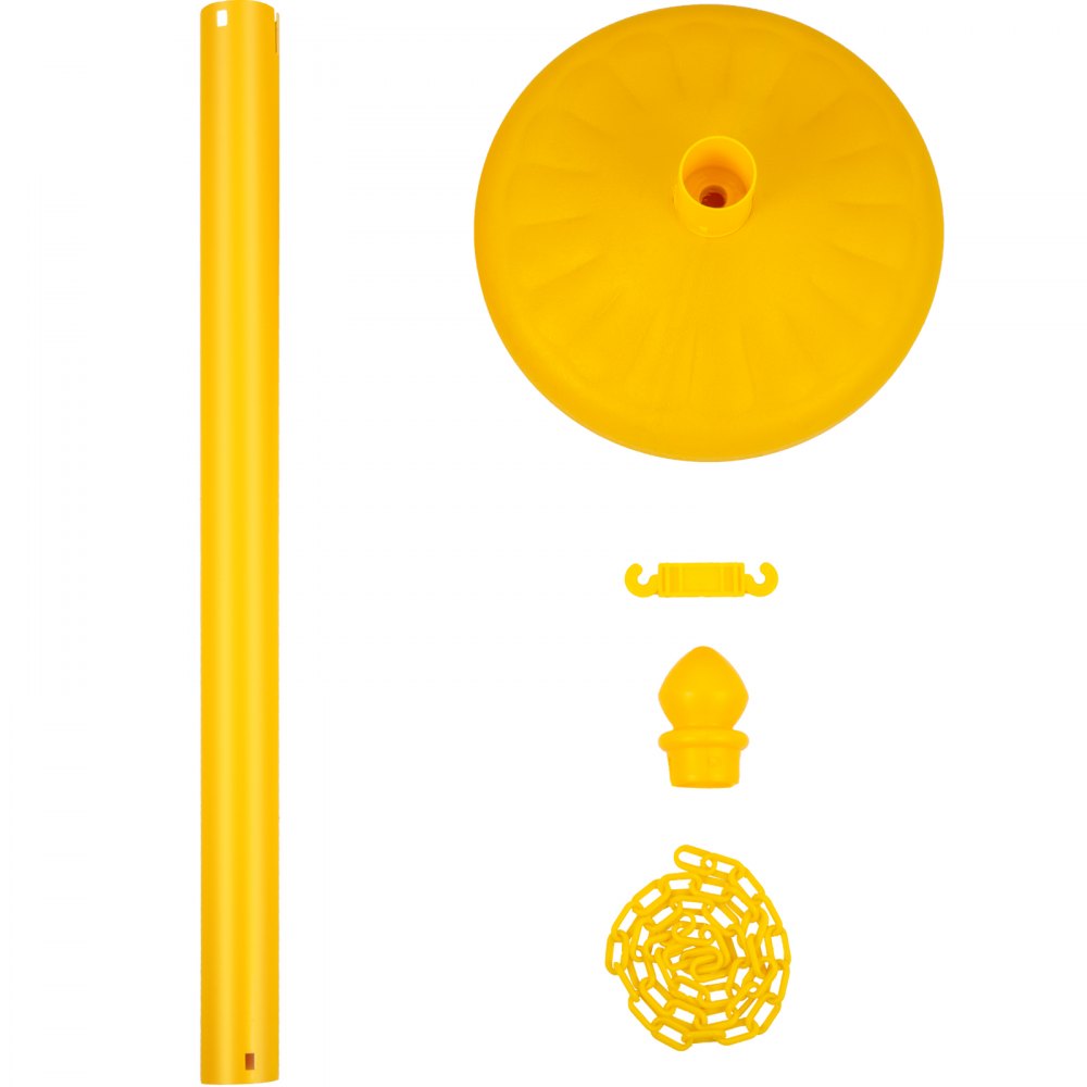 VEVOR Barrera de Aparcamiento 6 piezas Altura 99 cm Plástico PE Poste de Tráfico Base 35 x 35 cm Cadena 1 m Cúpula Amarillo Bolardo de Aparcamiento Llenar con Agua o Arena en Base para más Estabilidad