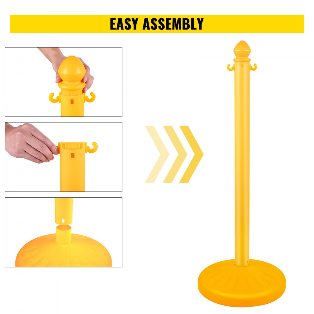 VEVOR Barrera de Aparcamiento 6 piezas Altura 99 cm Plástico PE Poste de Tráfico Base 35 x 35 cm Cadena 1 m Cúpula Amarillo Bolardo de Aparcamiento Llenar con Agua o Arena en Base para más Estabilidad