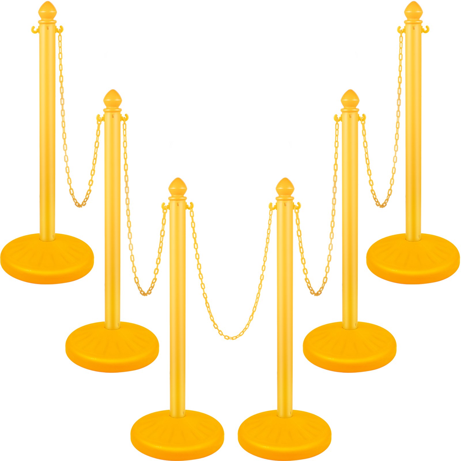 VEVOR Barrera de Aparcamiento 6 piezas Altura 99 cm Plástico PE Poste de Tráfico Base 35 x 35 cm Cadena 1 m Cúpula Amarillo Bolardo de Aparcamiento Llenar con Agua o Arena en Base para más Estabilidad