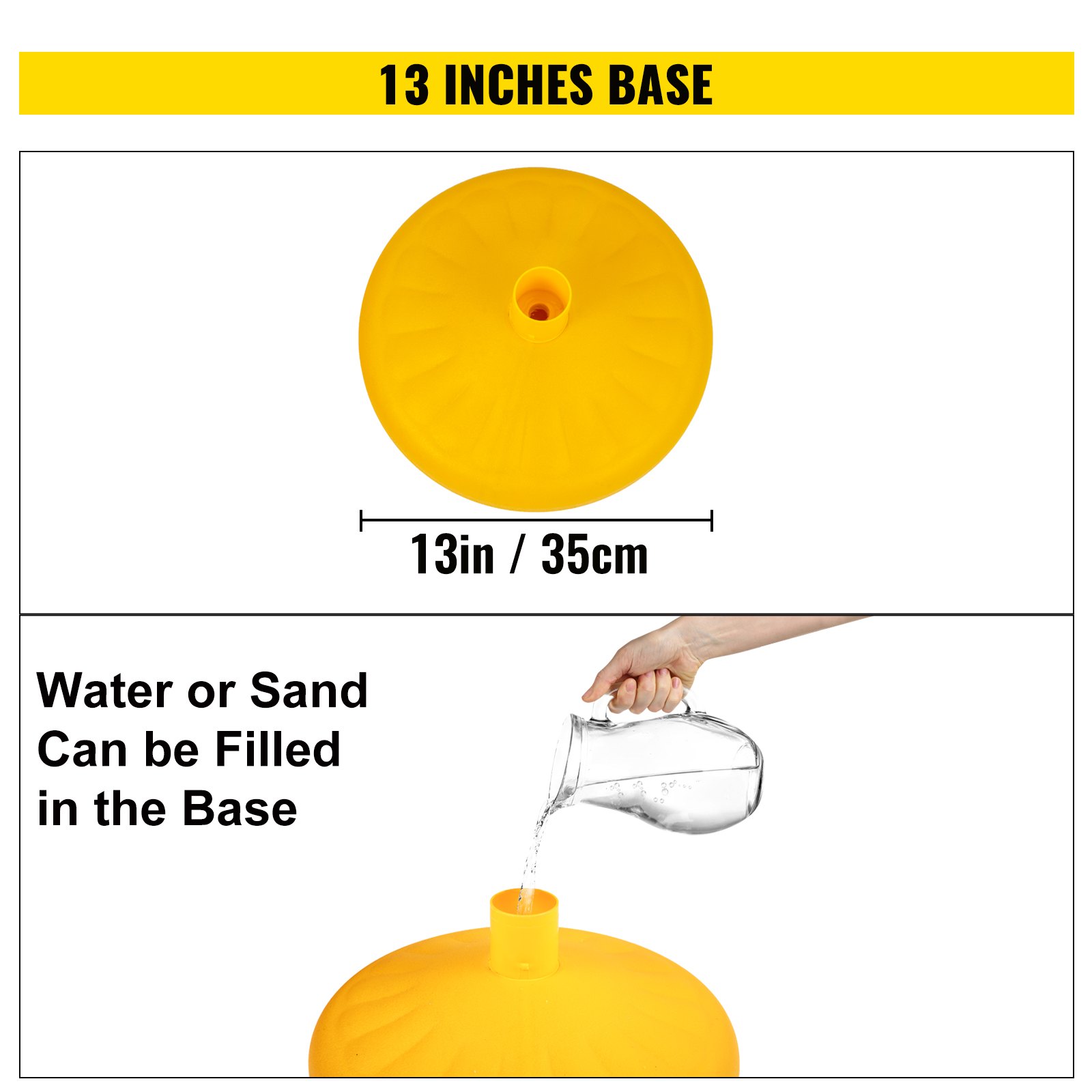 VEVOR Barrera de Aparcamiento 6 piezas Altura 99 cm Plástico PE Poste de Tráfico Base 35 x 35 cm Cadena 1 m Cúpula Amarillo Bolardo de Aparcamiento Llenar con Agua o Arena en Base para más Estabilidad