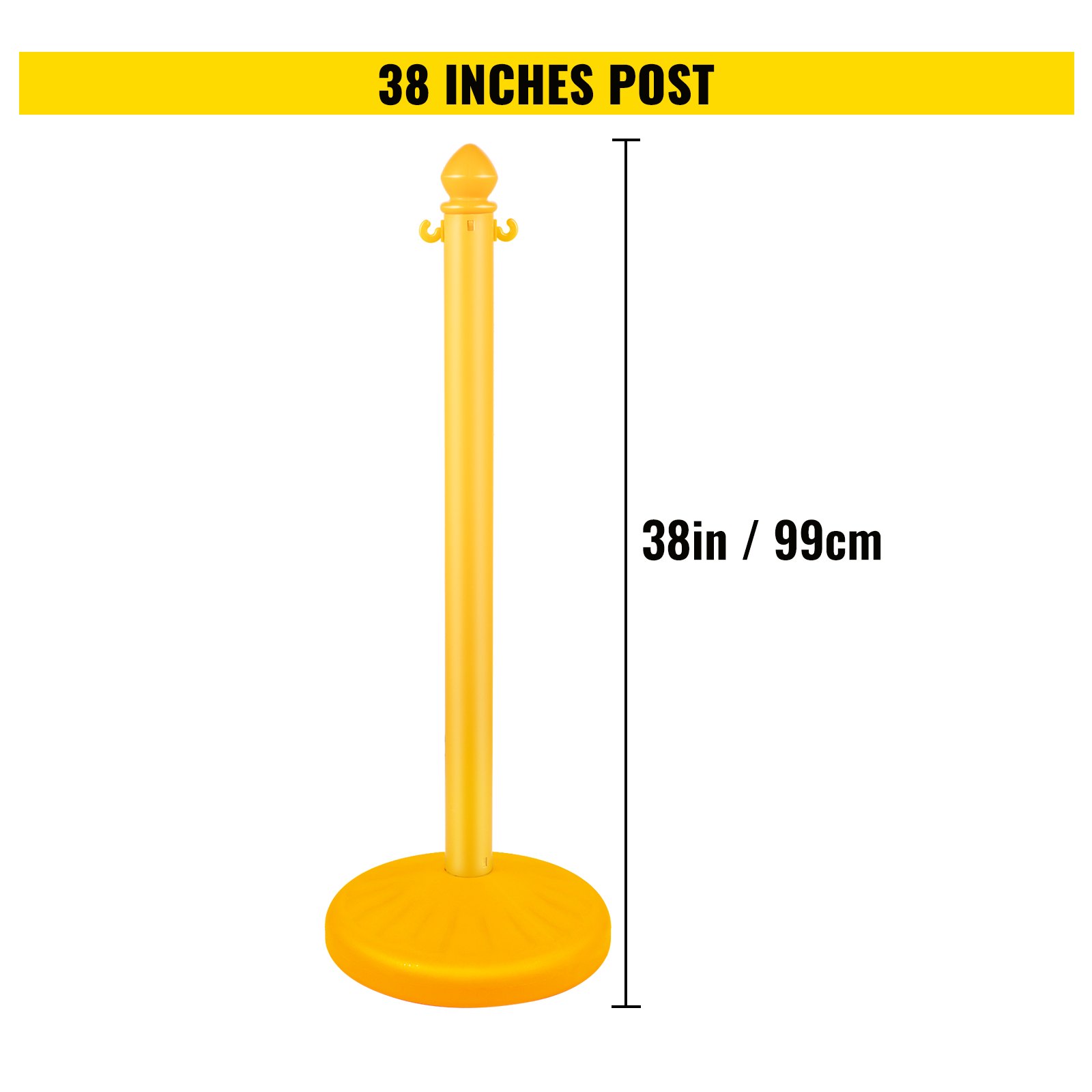 VEVOR Barrera de Aparcamiento 6 piezas Altura 99 cm Plástico PE Poste de Tráfico Base 35 x 35 cm Cadena 1 m Cúpula Amarillo Bolardo de Aparcamiento Llenar con Agua o Arena en Base para más Estabilidad