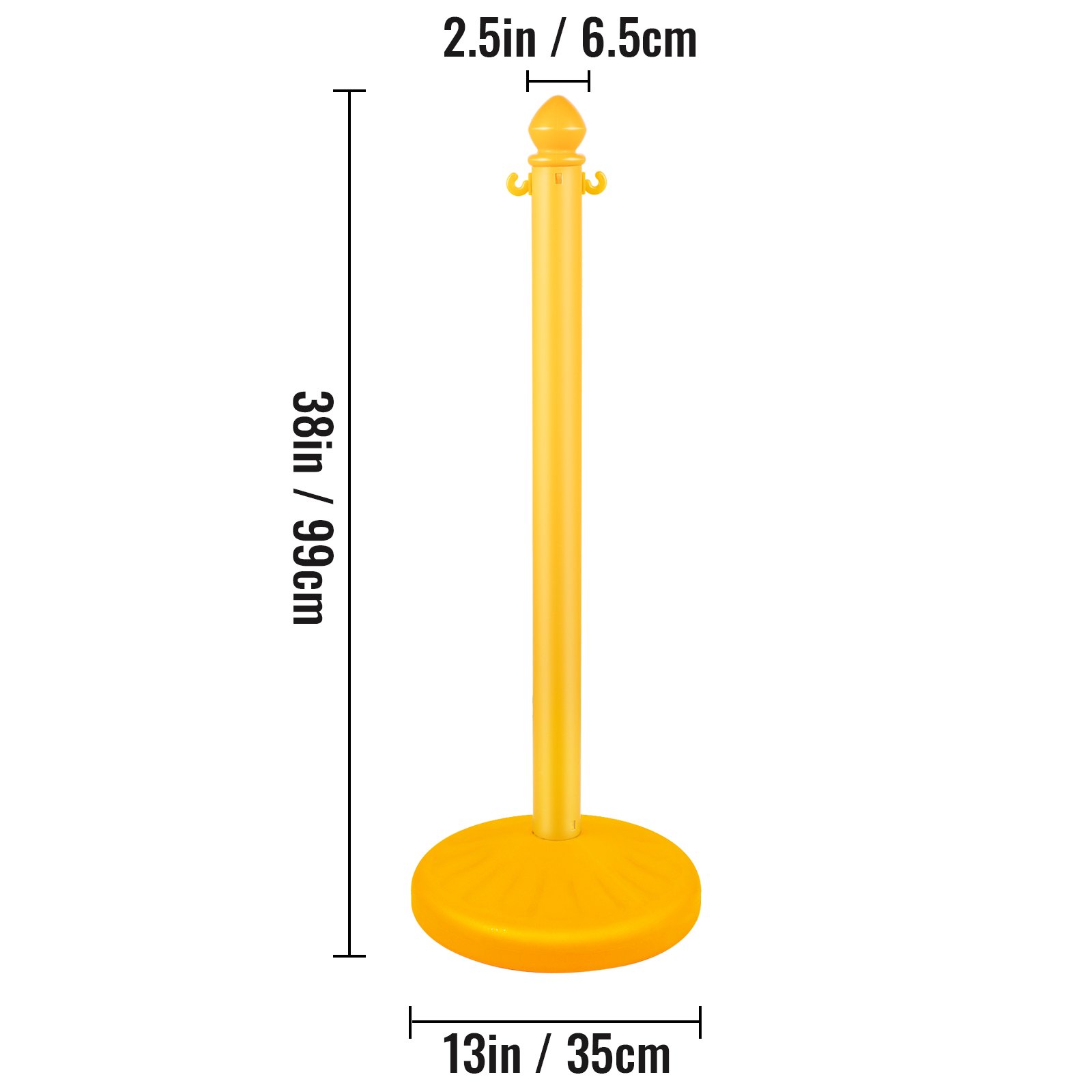 VEVOR Barrera de Aparcamiento 6 piezas Altura 99 cm Plástico PE Poste de Tráfico Base 35 x 35 cm Cadena 1 m Cúpula Amarillo Bolardo de Aparcamiento Llenar con Agua o Arena en Base para más Estabilidad