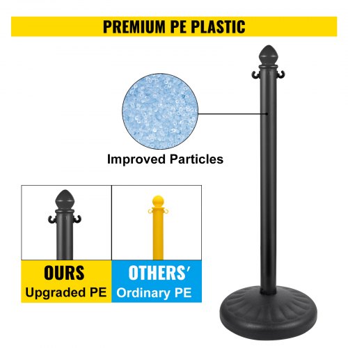 VEVOR Barrera de Aparcamiento 6 piezas Altura 99 cm Plástico PE Poste de Tráfico Base 35 x 35 cm Cadena 1 m Cúpula Negro Bolardo de Aparcamiento Llenar con Agua o Arena en Base para más Estabilidad