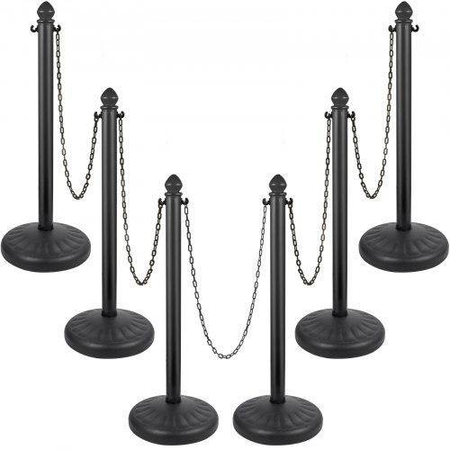 VEVOR Barrera de Aparcamiento 6 piezas Altura 99 cm Plástico PE Poste de Tráfico Base 35 x 35 cm Cadena 1 m Cúpula Negro Bolardo de Aparcamiento Llenar con Agua o Arena en Base para más Estabilidad
