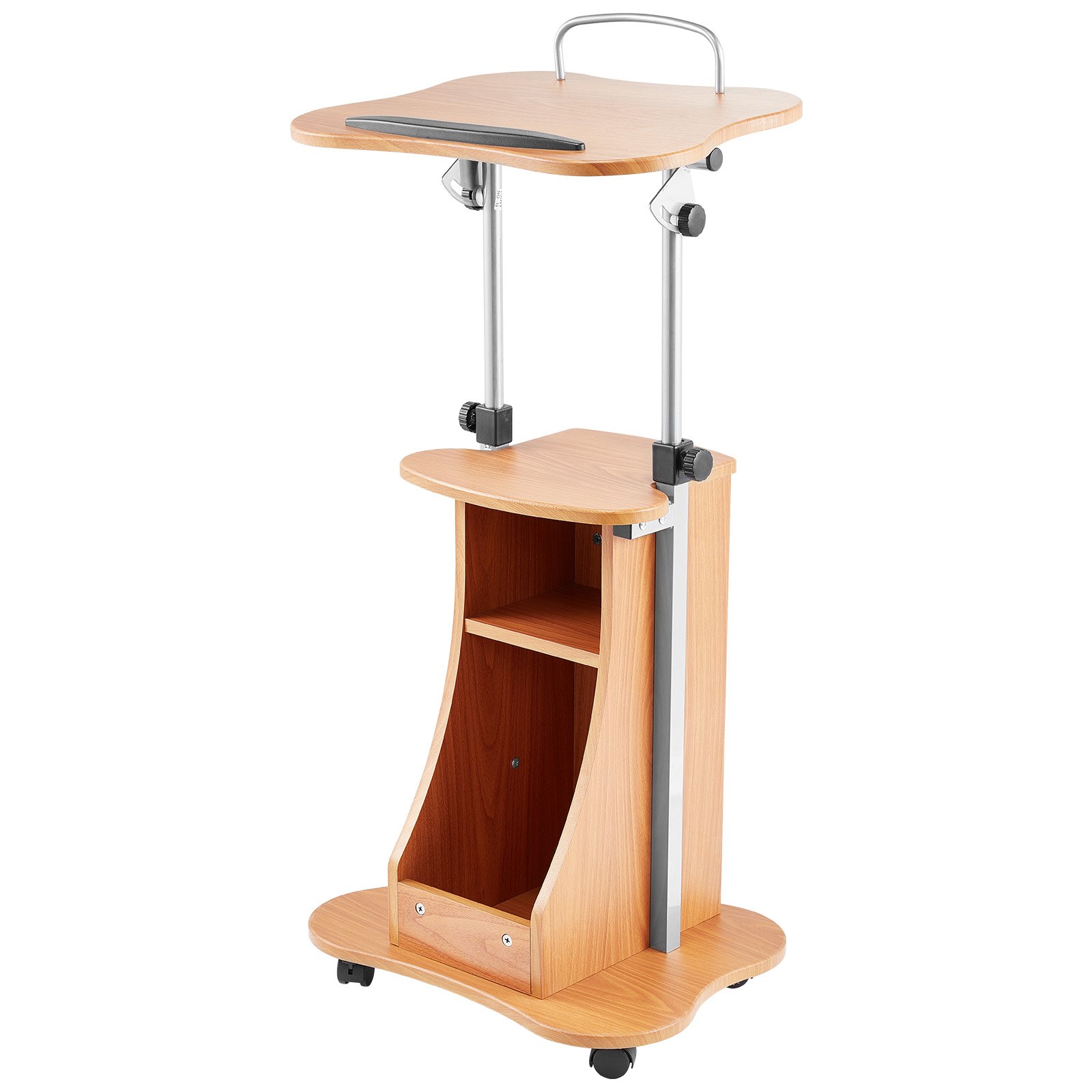 VEVOR Soporte de Podio de Madera Altura Ajustable 79,5-110 cm Atril de Pie con Ruedas, Amplia Superficie de Lectura, Estante de Almacenamiento Abierto para Discursos, Conferencias, Presentaciones