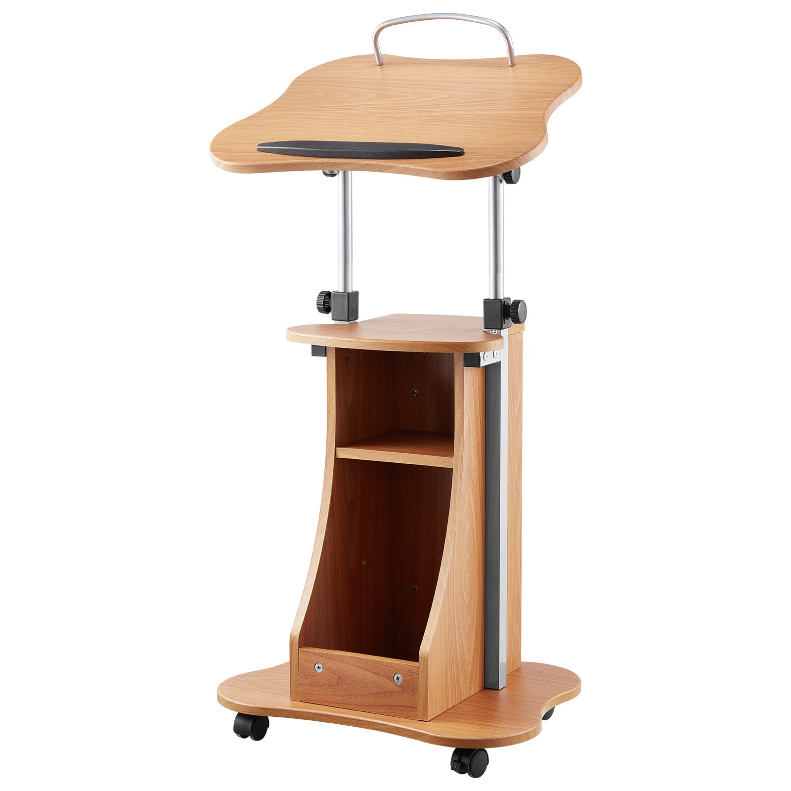 VEVOR Soporte de Podio de Madera Altura Ajustable 79,5-110 cm Atril de Pie con Ruedas, Amplia Superficie de Lectura, Estante de Almacenamiento Abierto para Discursos, Conferencias, Presentaciones