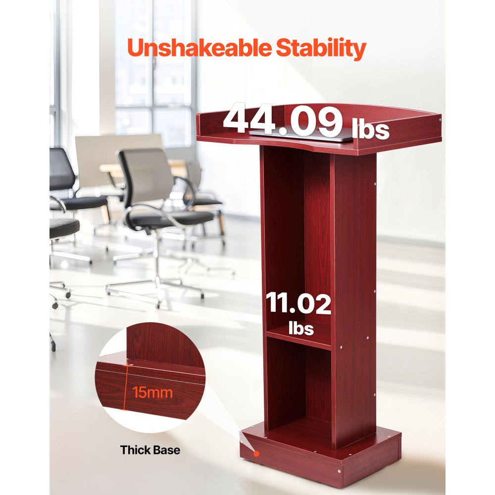 VEVOR Podium Stand, 1040 mm Wooden Lectern, Laptop Desk with Wide Reading Surface and Storage Shelf, Edge Stopper, Elegant Design, Flool-Standing, for Classroom, Conference, Church, and Presentation