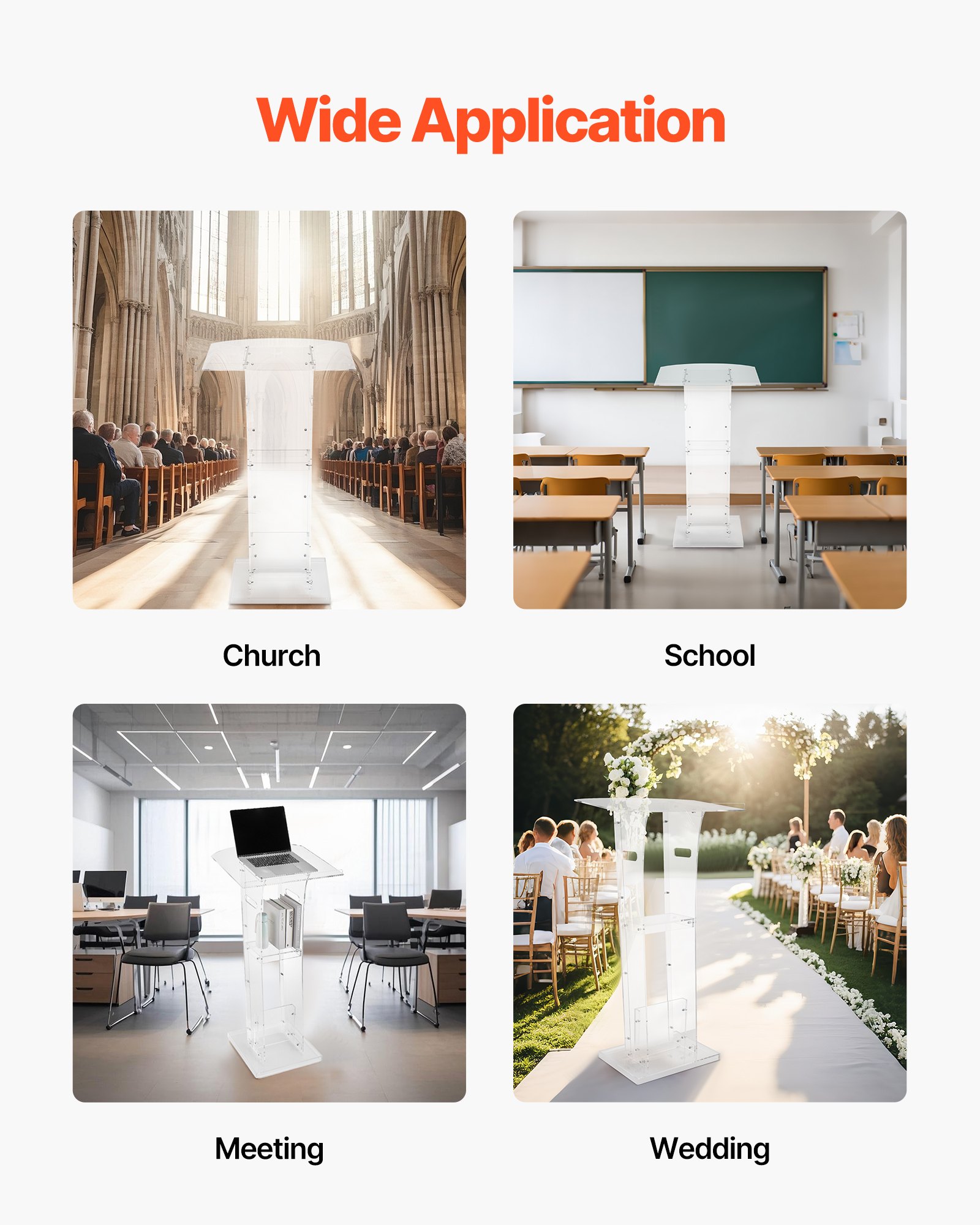 VEVOR Soporte de Podio de Acrílico Altura de 109 cm Atril de Pie Portátil con Asas, Superficie de Lectura 60 x 75 cm, Estante de Almacenamiento para Aulas, Bodas, Conferencias, Discursos, Conciertos