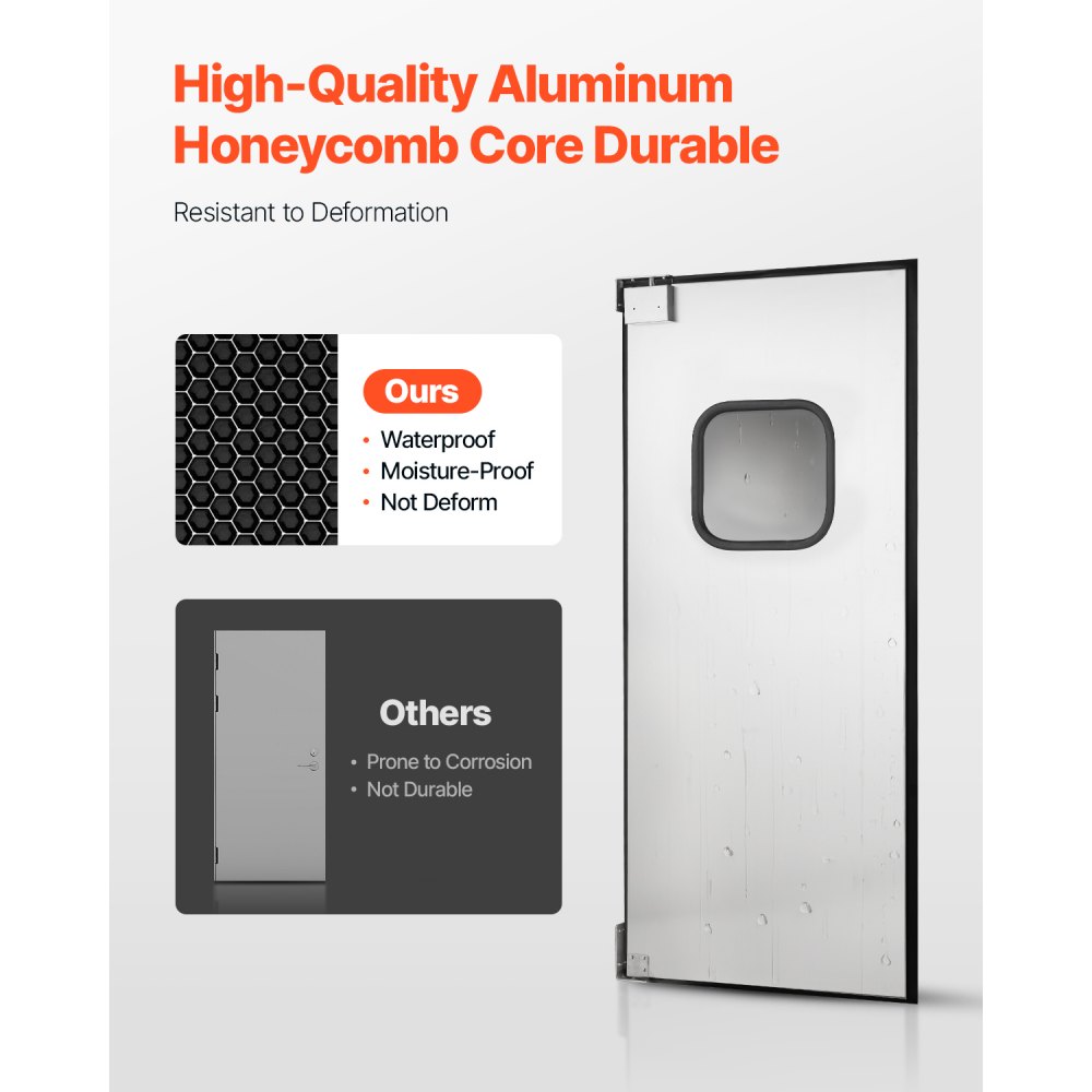 VEVOR Puerta Batiente de Tráfico, Panel Único para Puerta de Acero Inoxidable de 917 x 78 x 2133 mm con Herrajes y Accesorios para Garajes, Cocinas y Cámaras Frigoríficas Comerciales, Plata