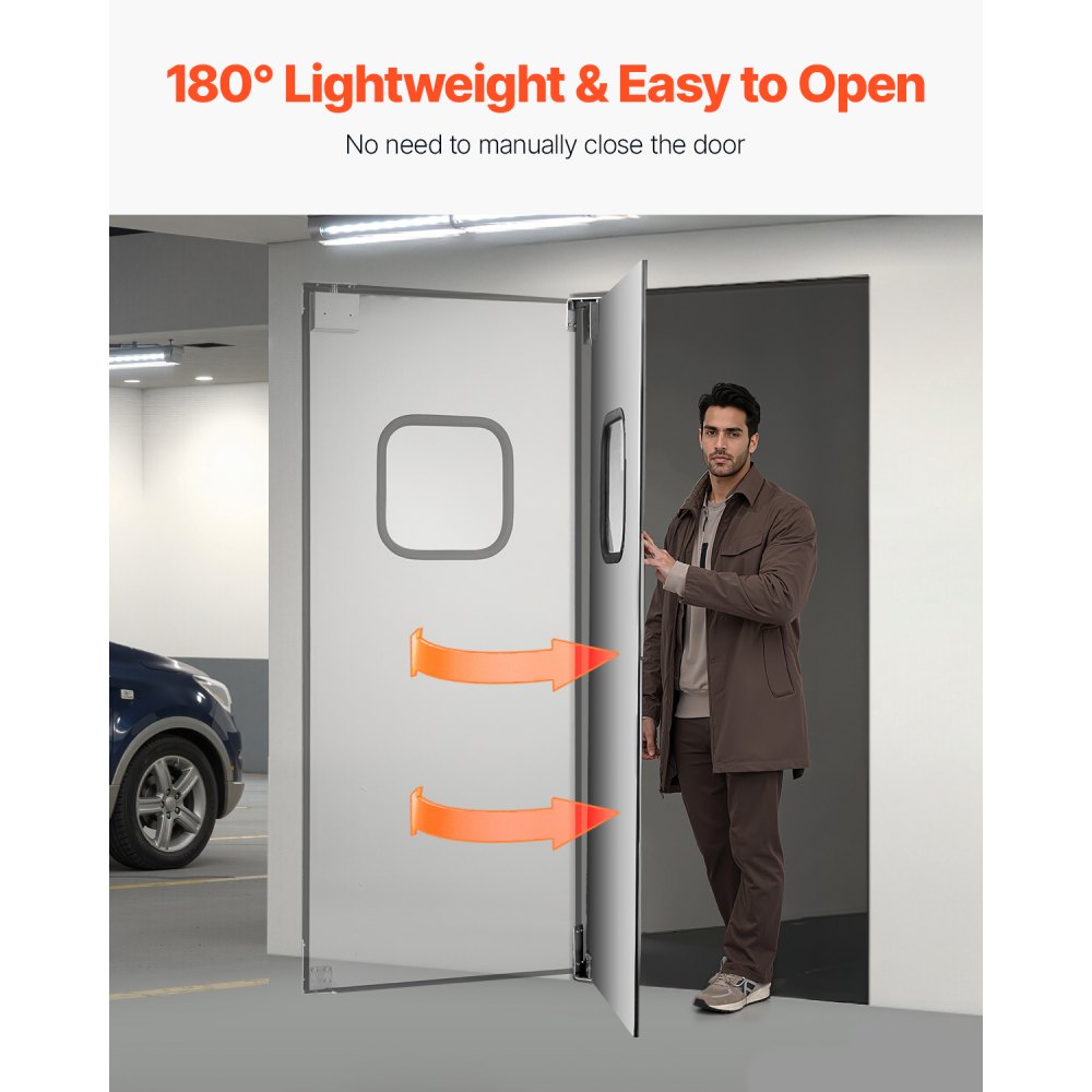 VEVOR Puerta Batiente de Tráfico, Panel Único para Puerta de Acero Inoxidable de 917 x 78 x 2133 mm con Herrajes y Accesorios para Garajes, Cocinas y Cámaras Frigoríficas Comerciales, Plata