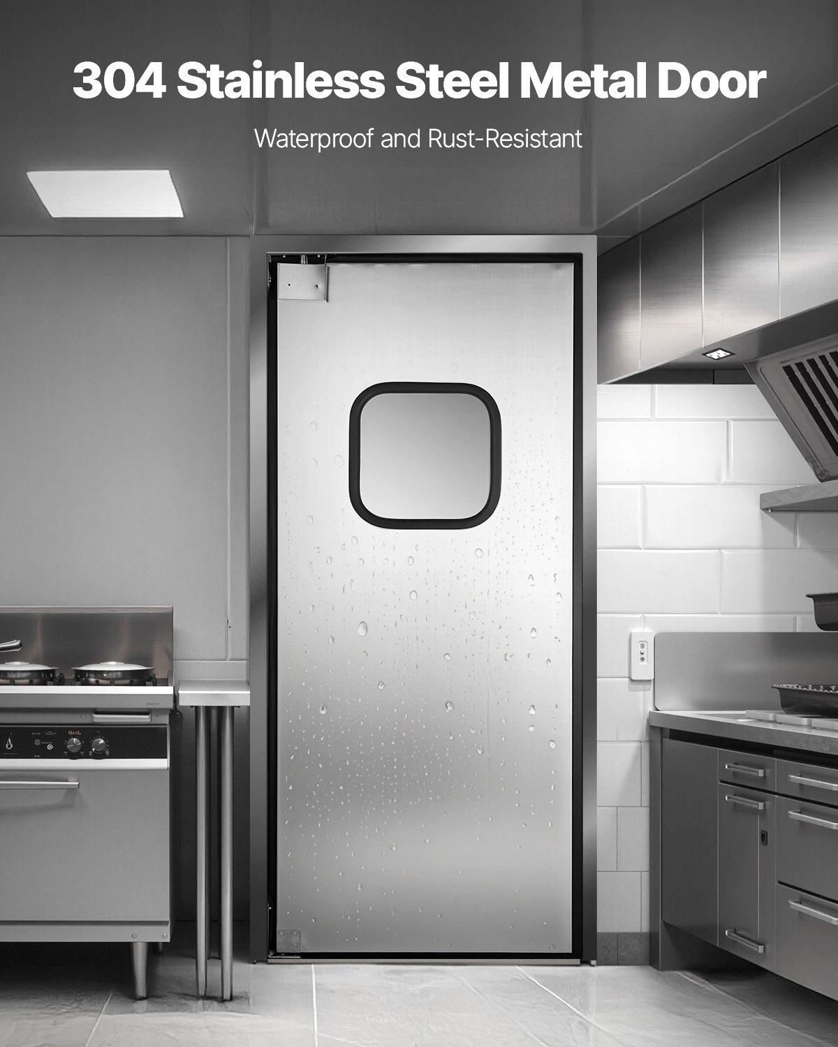 VEVOR Puerta Batiente de Tráfico, Panel Único para Puerta de Acero Inoxidable de 917 x 78 x 2133 mm con Herrajes y Accesorios para Garajes, Cocinas y Cámaras Frigoríficas Comerciales, Plata