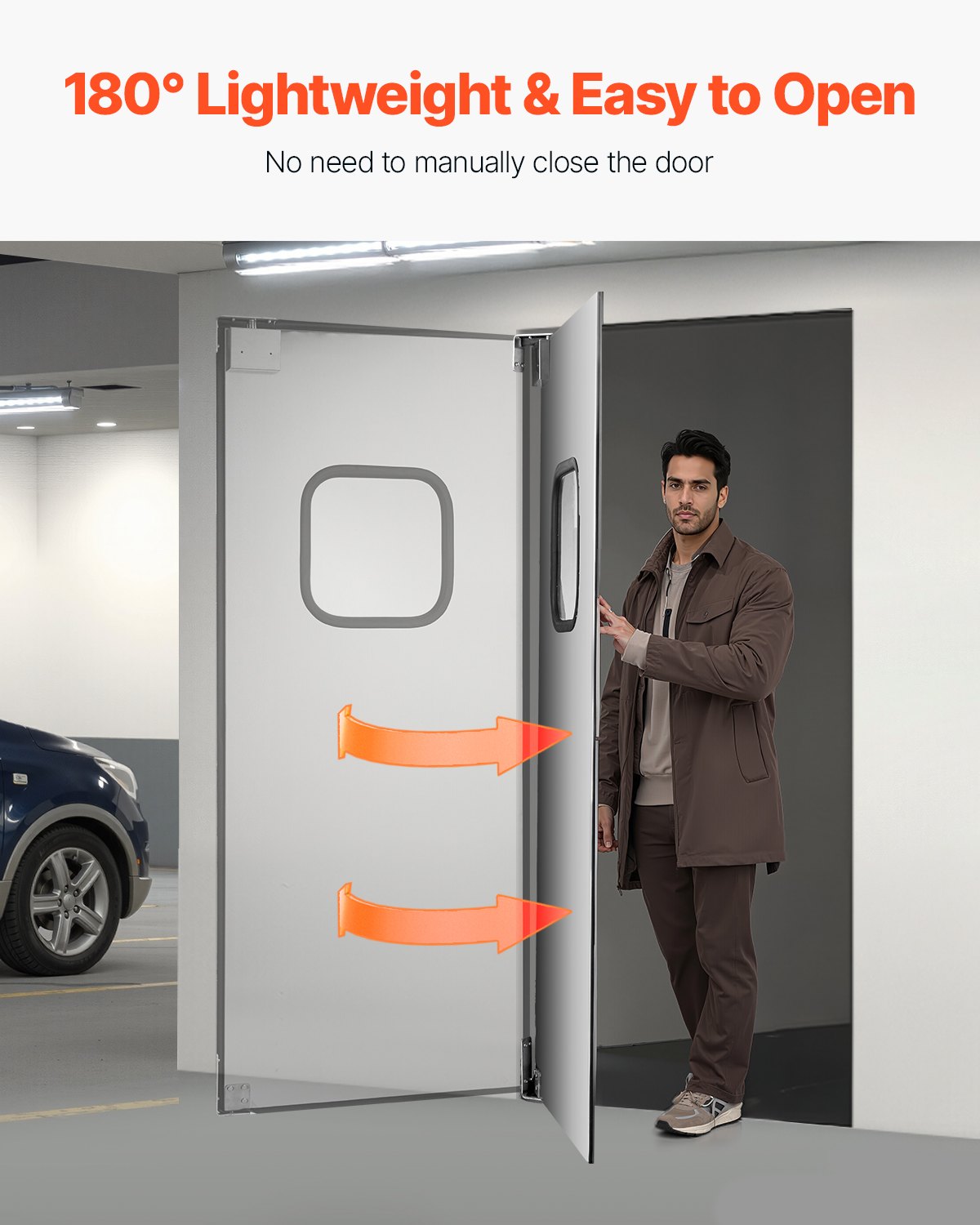 VEVOR Puerta Batiente de Tráfico, Panel Único para Puerta de Acero Inoxidable de 917 x 78 x 2133 mm con Herrajes y Accesorios para Garajes, Cocinas y Cámaras Frigoríficas Comerciales, Plata