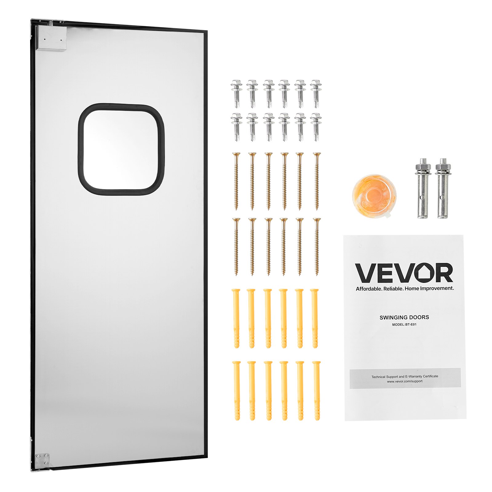 VEVOR Puerta Batiente de Tráfico, Panel Único para Puerta de Acero Inoxidable de 917 x 78 x 2133 mm con Herrajes y Accesorios para Garajes, Cocinas y Cámaras Frigoríficas Comerciales, Plata