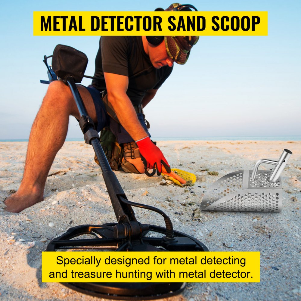VEVOR Pala de Arena para Detección de Metales 13,5 x 30 cm Detector de Metales de Acero Inoxidable Agujero 10 mm Pala para Arena con Detector de Metales para Recoger y Cribar Pequeñas Cosas Valiosas