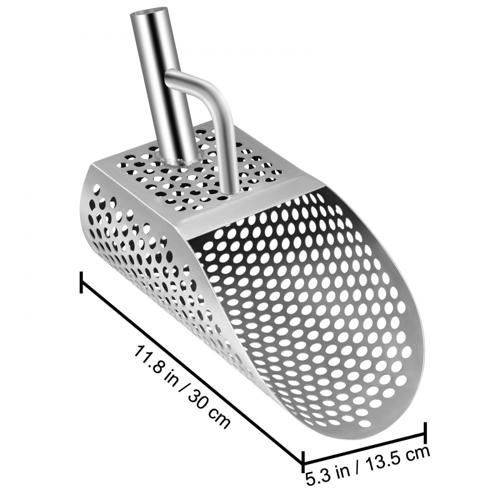 VEVOR Pala de Arena para Detección de Metales 13,5 x 30 cm Detector de Metales de Acero Inoxidable Agujero 10 mm Pala para Arena con Detector de Metales para Recoger y Cribar Pequeñas Cosas Valiosas