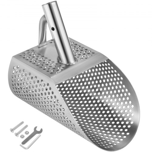 VEVOR Pala de Arena para Detección de Metales 13 x 25 cm Detector de Metales de Acero Inoxidable Agujero 10 mm Pala para Arena con Detector de Metales para Recoger y Cribar Pequeñas Cosas Valiosas