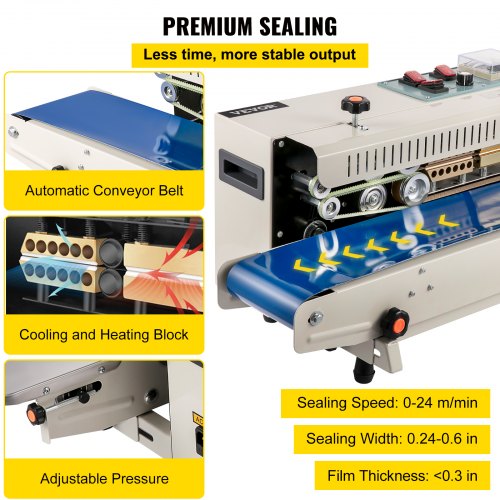 VEVOR Máquina de Sellado Continuo FR900 750 W Sellador de Banda Continua 0,02-0,8 mm 32 ℉ - 572 ℉ Sellador de Bolsas Horizontales 25 kg para Muchos Materiales de Película, como PP, PE, PV, OPP, PS