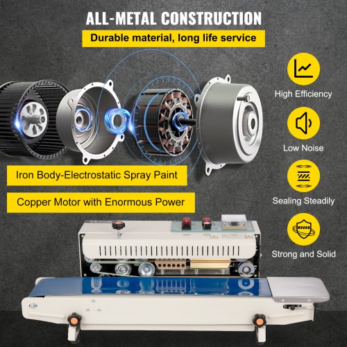 VEVOR Máquina de Sellado Continuo FR900 750 W Sellador de Banda Continua 0,02-0,8 mm 32 ℉ - 572 ℉ Sellador de Bolsas Horizontales 25 kg para Muchos Materiales de Película, como PP, PE, PV, OPP, PS