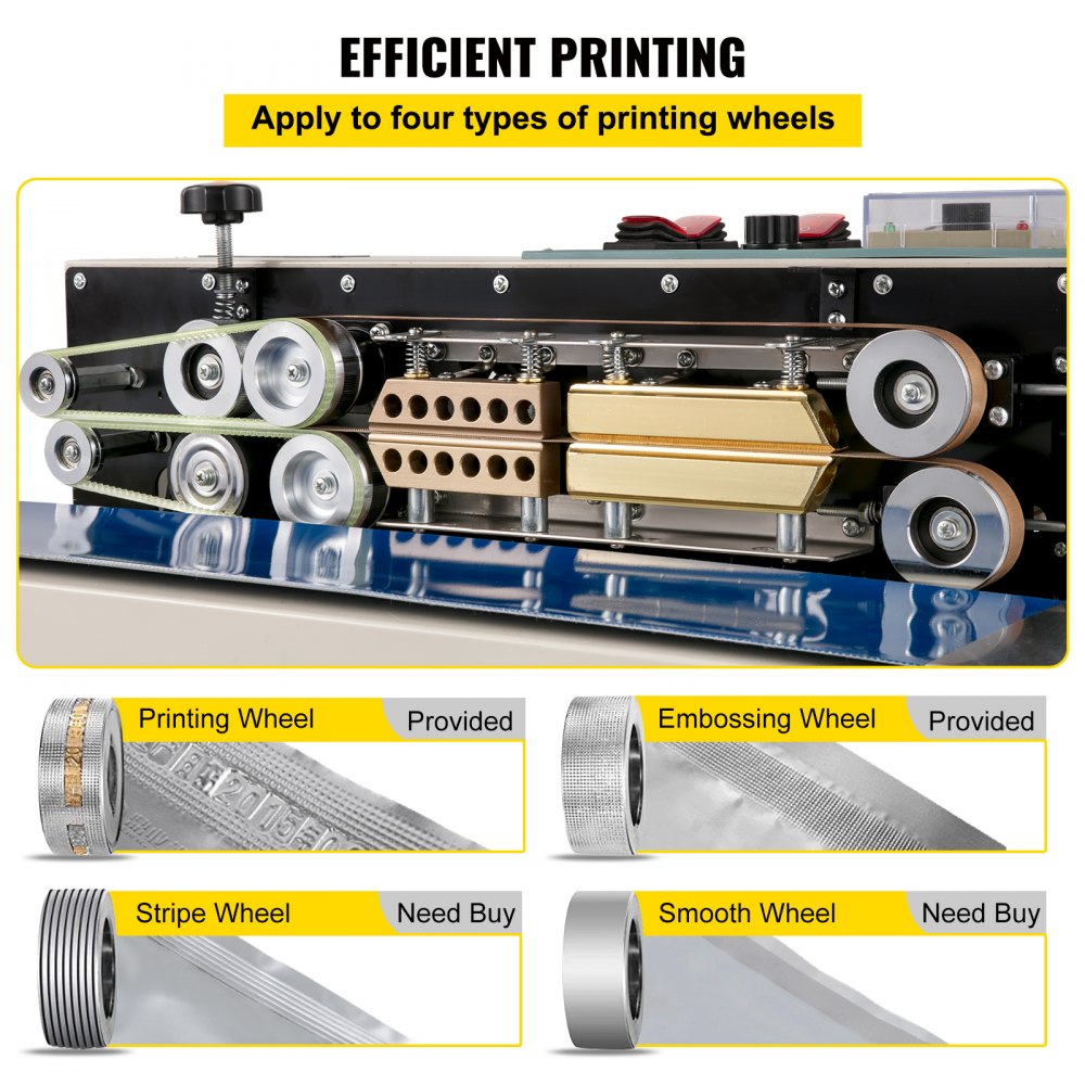 VEVOR Sellador de Banda Continua 6-15 mm del Ancho del Sello Máquina de Sellado Continuo 0-24 m / min Sellador Sutomático de Bandas 21 kg para Muchos Materiales de Película, como PP, PE, PV, OPP, PS