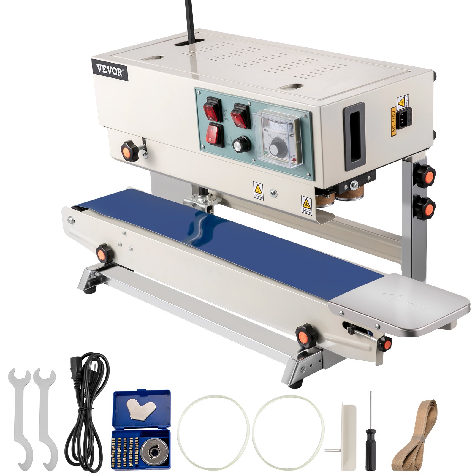 VEVOR Sellador de Banda Continua 6-15 mm del Ancho del Sello Máquina de Sellado Continuo 0-24 m / min Sellador Sutomático de Bandas 21 kg para Muchos Materiales de Película, como PP, PE, PV, OPP, PS