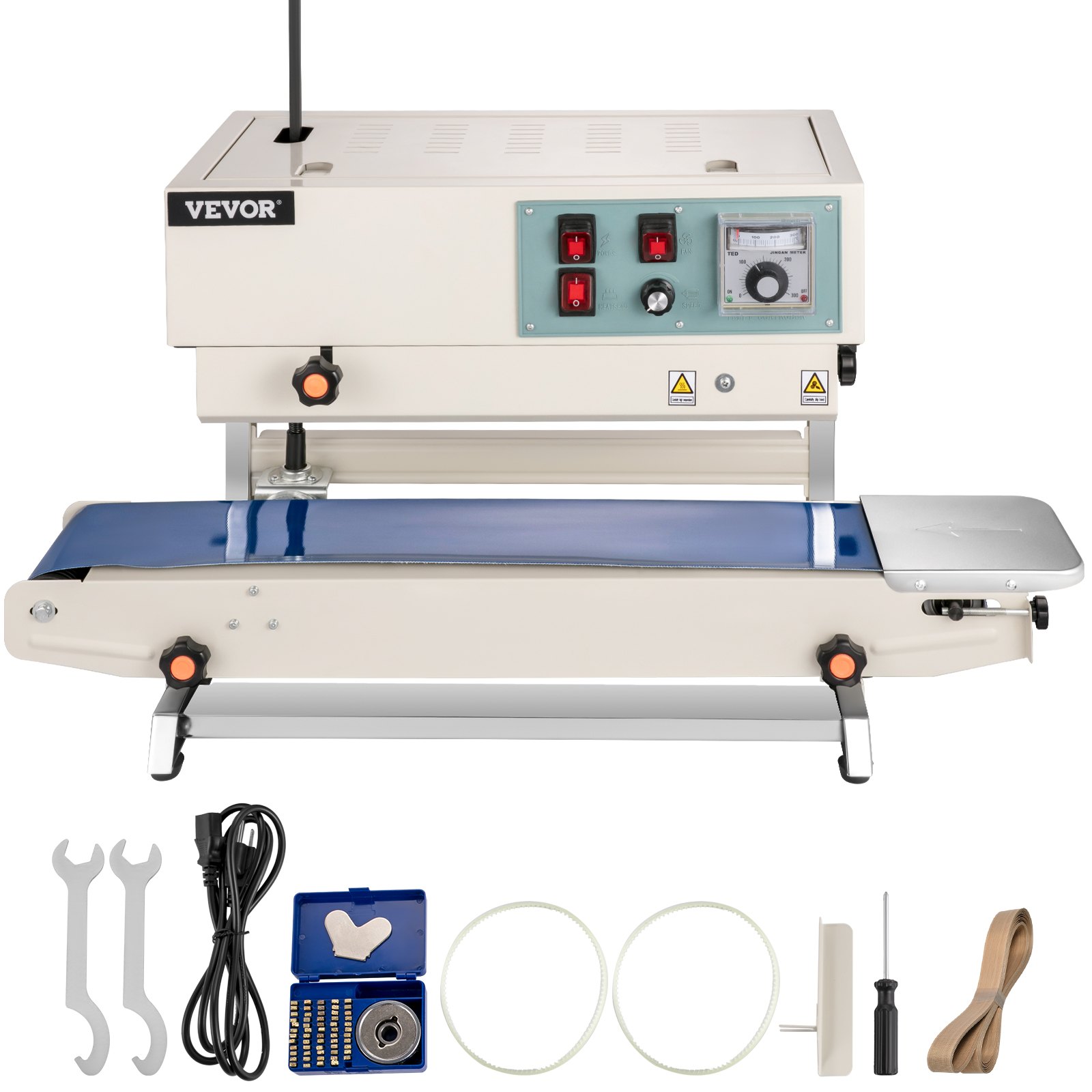 VEVOR Sellador de Banda Continua 6-15 mm del Ancho del Sello Máquina de Sellado Continuo 0-24 m / min Sellador Sutomático de Bandas 21 kg para Muchos Materiales de Película, como PP, PE, PV, OPP, PS