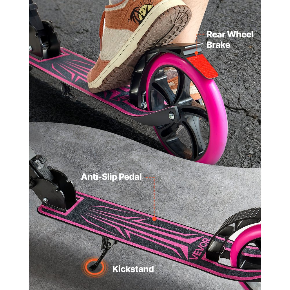 VEVOR Patinete para Niños a Partir de 8 Años, 2 Ruedas, con Manillar Regulable en Altura y Base Antideslizante, Marco de Aleación de Aluminio, Soporta hasta 100 kg, Rosa, 900 x 380 x 1000 mm