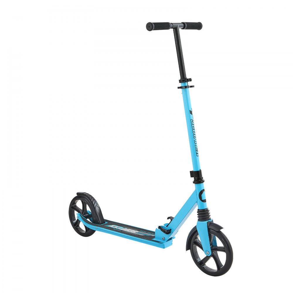 VEVOR Patinete 2 Ruedas, para Niños a Partir de 8 Años, con Manillar Regulable en Altura y Base Antideslizante, Patinete Plegable hasta 100 kg, Negro y Azul, Armazón de Acero, 900 x 380 x 1000 mm