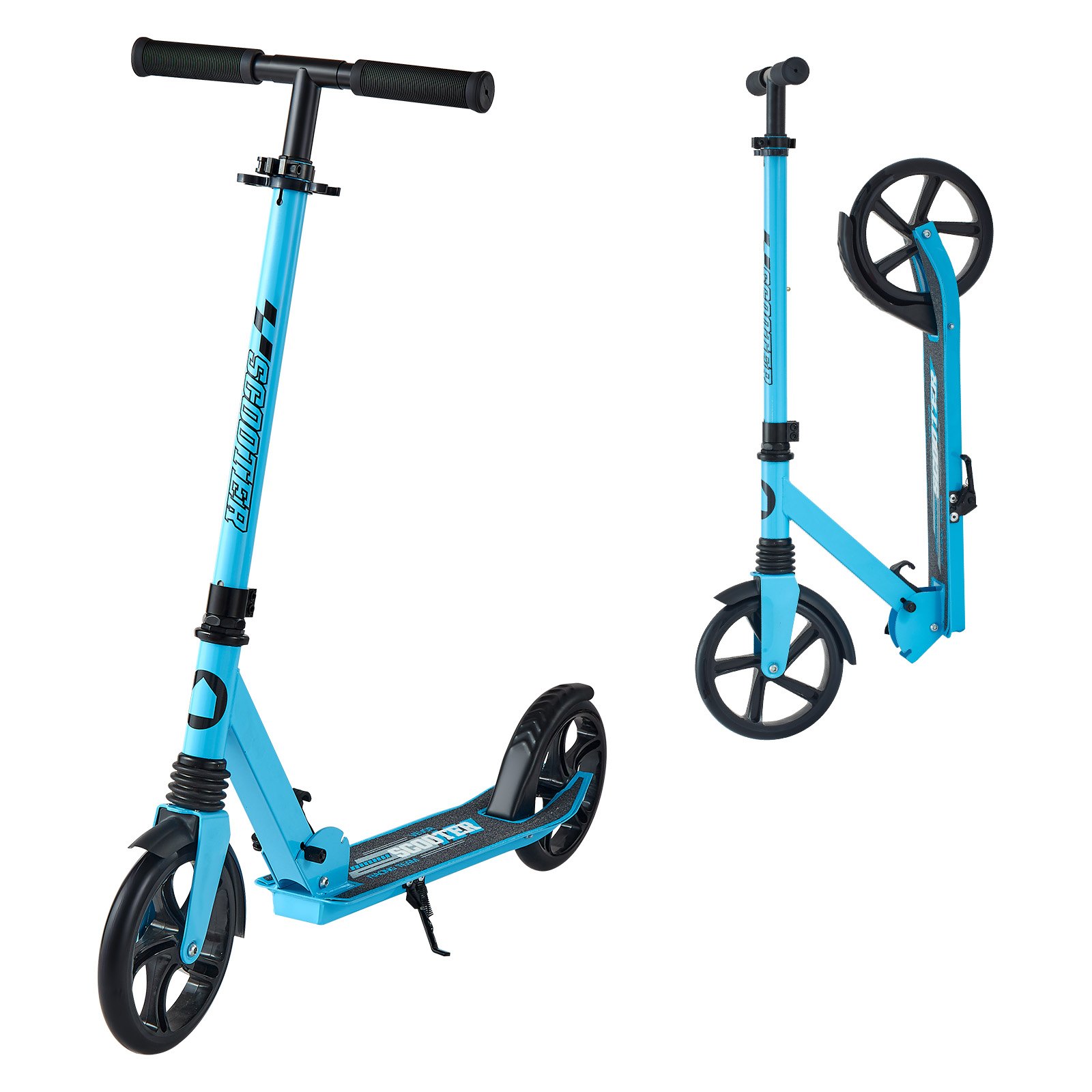 VEVOR Patinete 2 Ruedas, para Niños a Partir de 8 Años, con Manillar Regulable en Altura y Base Antideslizante, Patinete Plegable hasta 100 kg, Negro y Azul, Armazón de Acero, 900 x 380 x 1000 mm