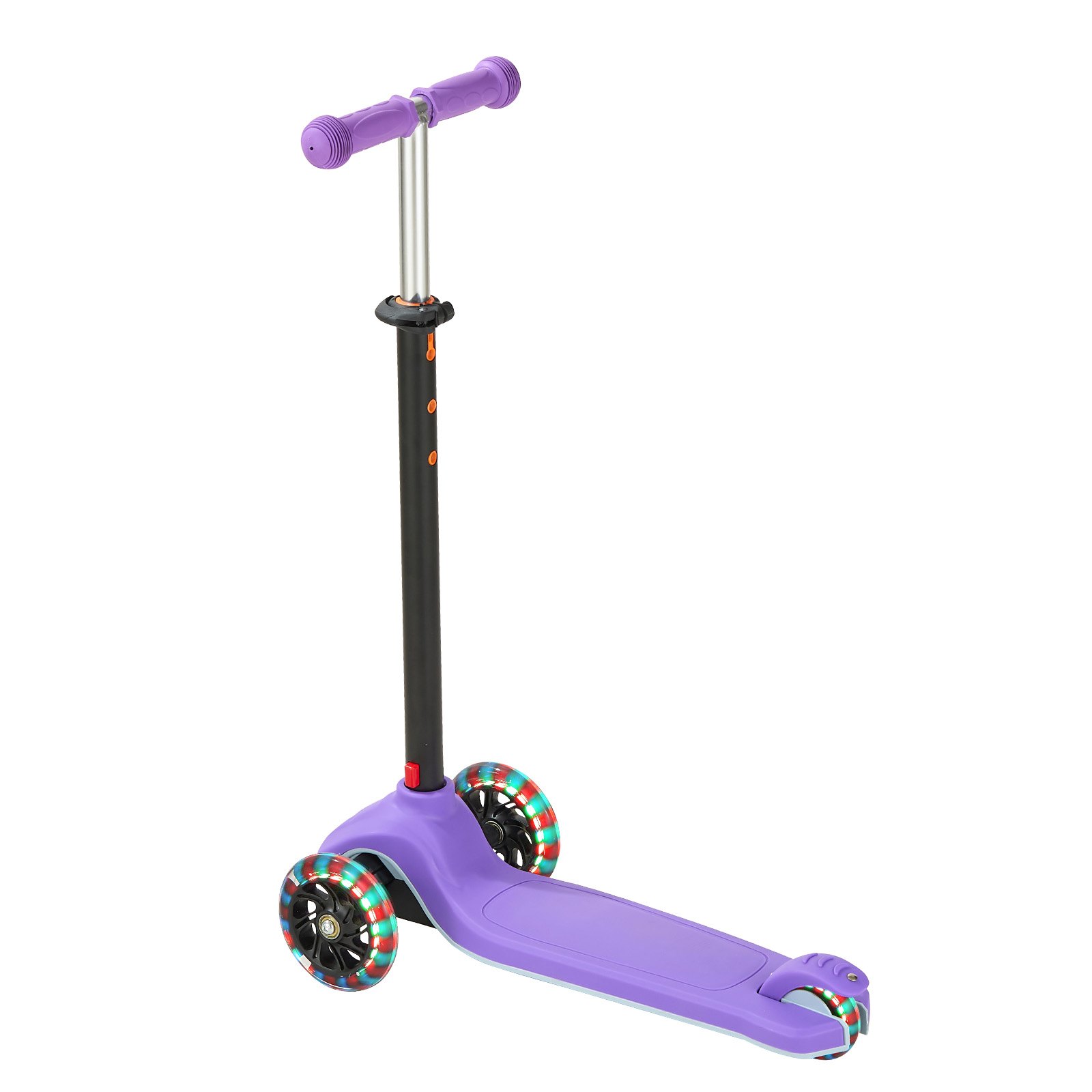 VEVOR Patinete 3 Ruedas, para Niños de 3 Años en Adelante, Ruedas Iluminadas, Manillar de Altura Ajustable, Base Antideslizante y Cuadro de Aluminio Ligero, hasta 75 kg, Morado, 520 x 250 x 800 mm