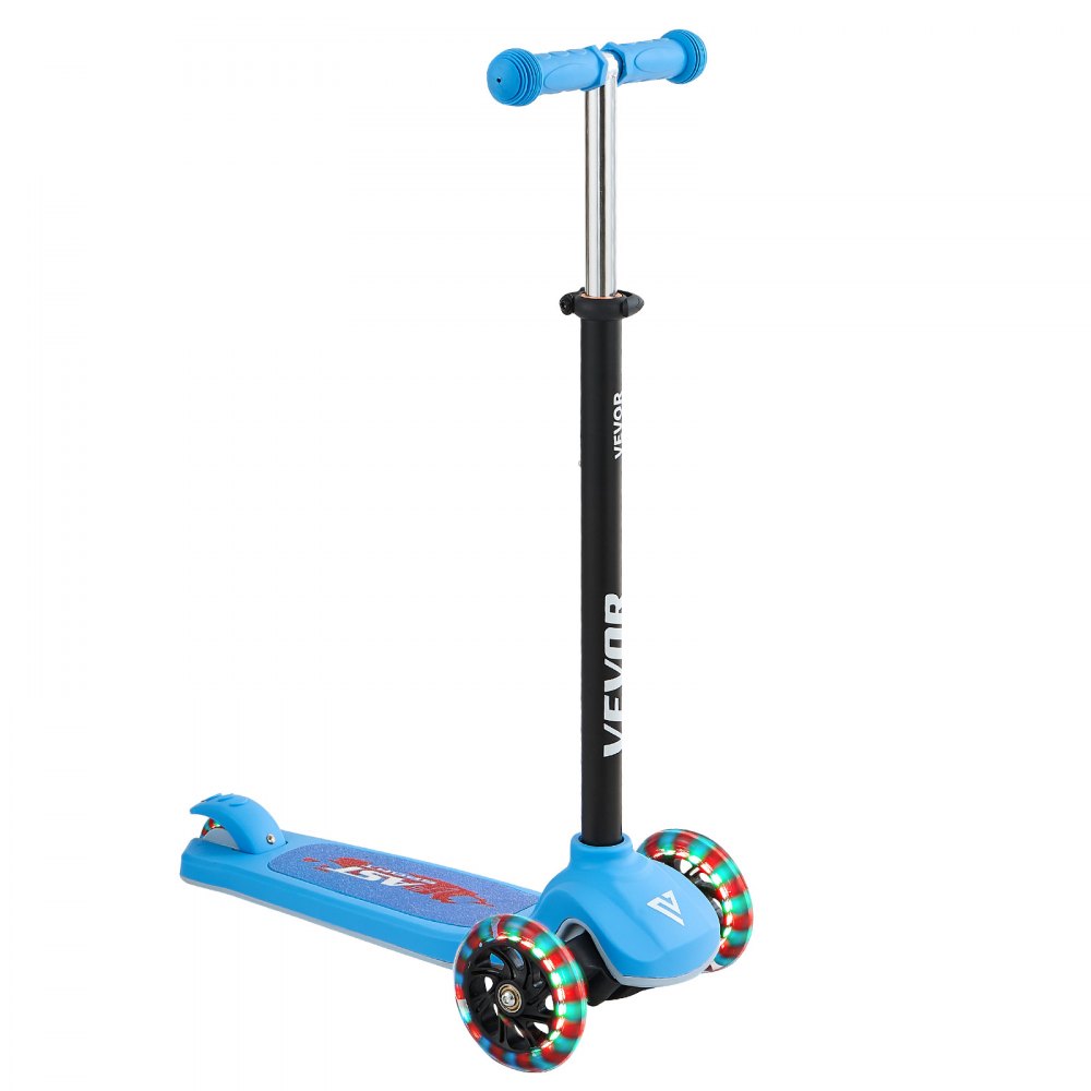 VEVOR Patinete 3 Ruedas, para Niños de 3 Años en Adelante, Ruedas Iluminadas, Manillar de Altura Ajustable, Base Antideslizante y Cuadro de Aluminio Ligero, hasta 75 kg, Azul, 520 x 250 x 800 mm