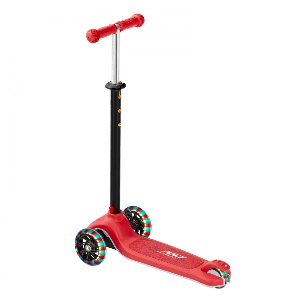 VEVOR Patinete 3 Ruedas, para Niños de 3 Años en Adelante, Ruedas Iluminadas, Manillar de Altura Ajustable, Base Antideslizante y Cuadro de Aluminio Ligero, hasta 75 kg, Rojo, 520 x 250 x 800 mm
