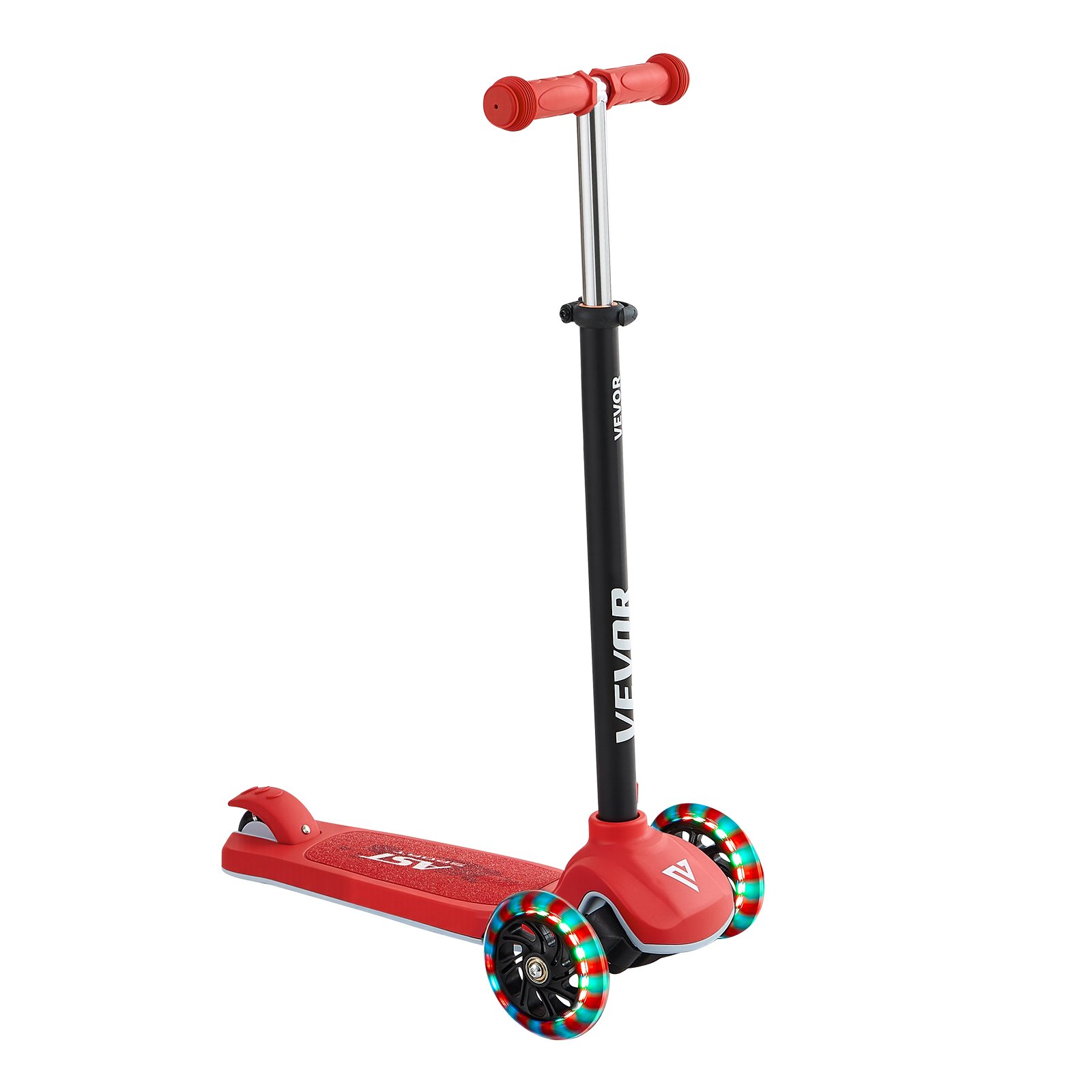VEVOR Patinete 3 Ruedas, para Niños de 3 Años en Adelante, Ruedas Iluminadas, Manillar de Altura Ajustable, Base Antideslizante y Cuadro de Aluminio Ligero, hasta 75 kg, Rojo, 520 x 250 x 800 mm