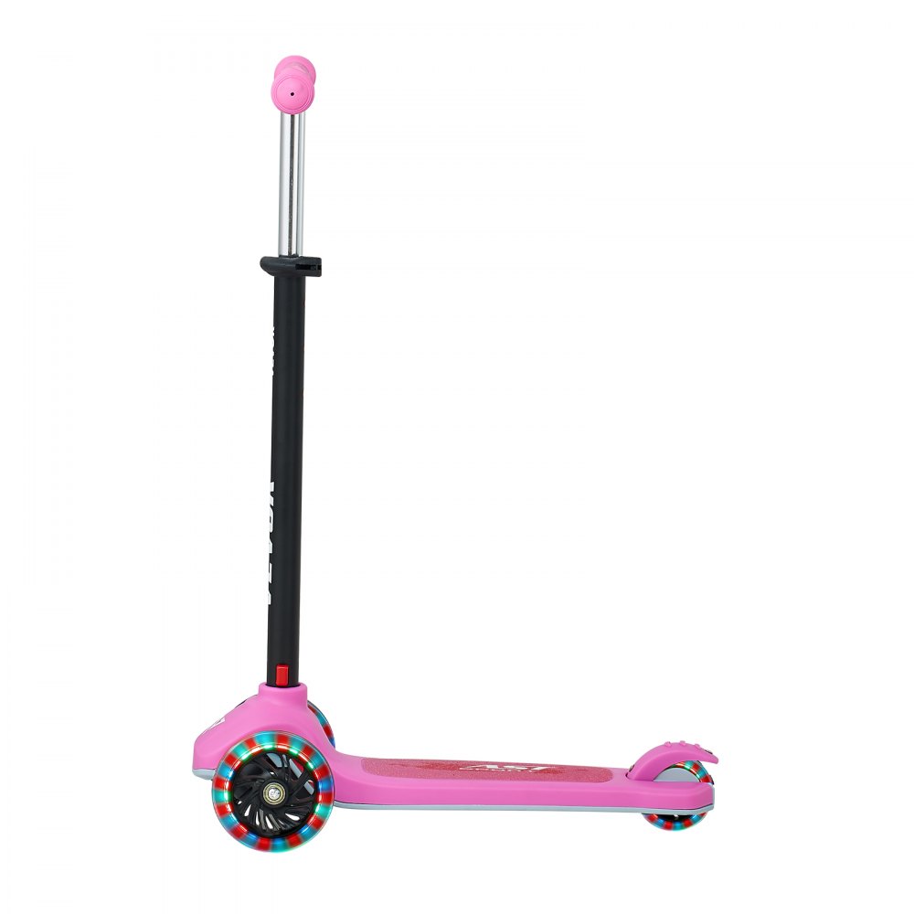 VEVOR Patinete 3 Ruedas, para Niños de 3 Años en Adelante, Ruedas Iluminadas, Manillar de Altura Ajustable, Base Antideslizante y Cuadro de Aluminio Ligero, hasta 75 kg, Rosa, 520 x 250 x 800 mm