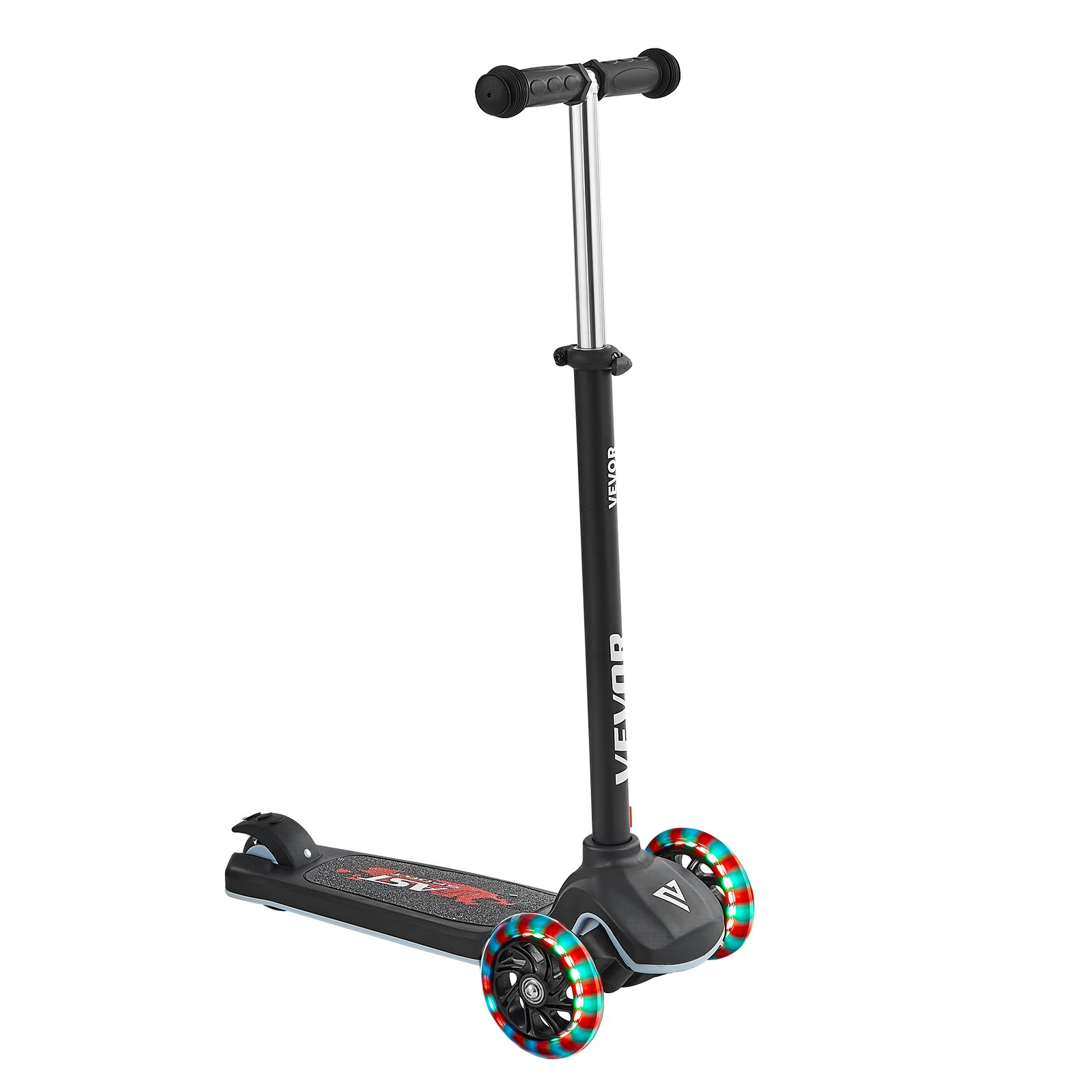 VEVOR Patinete 3 Ruedas, para Niños de 3 Años en Adelante, Ruedas Iluminadas, Manillar de Altura Ajustable, Base Antideslizante y Cuadro de Aluminio Ligero, hasta 75 kg, Negro, 520 x 250 x 800 mm