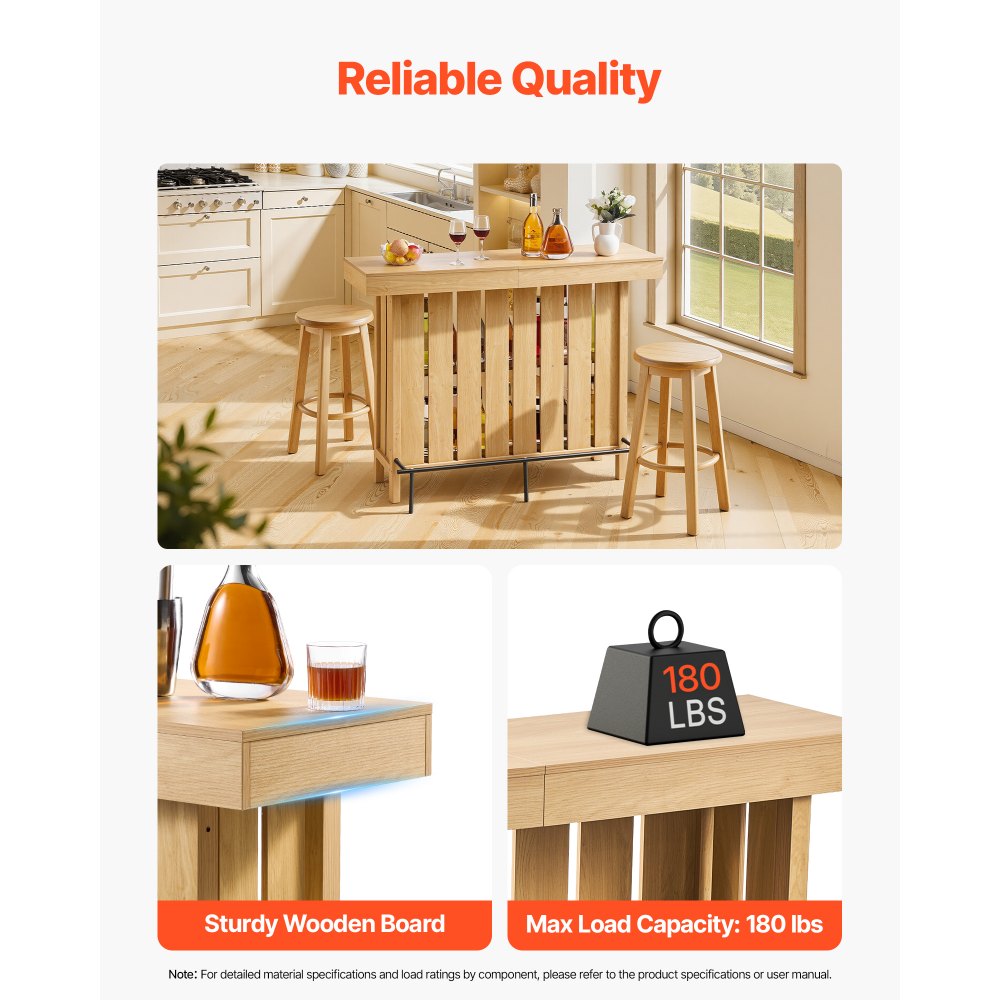 VEVOR Mesa de Bar con Estantes de 3 Niveles, Mesa de Bistró 140 x 39,8 x 105,5 cm, con Estantes de Almacenamiento, Mueble de Bar Capacidad de 81,6 kg, para Hogar, Cocina, Sótano, Sala de Estar