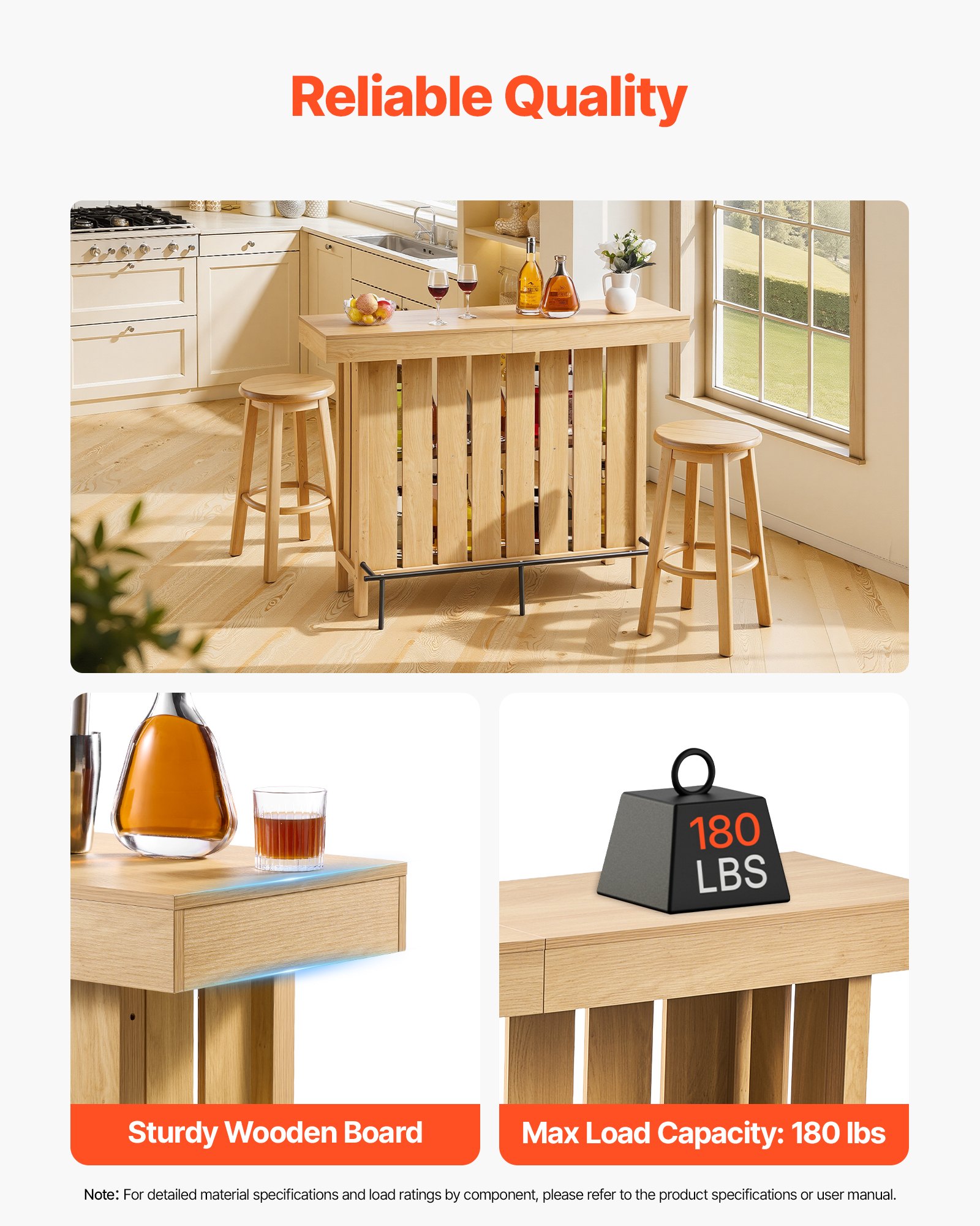 VEVOR Mesa de Bar con Estantes de 3 Niveles, Mesa de Bistró 140 x 39,8 x 105,5 cm, con Estantes de Almacenamiento, Mueble de Bar Capacidad de 81,6 kg, para Hogar, Cocina, Sótano, Sala de Estar