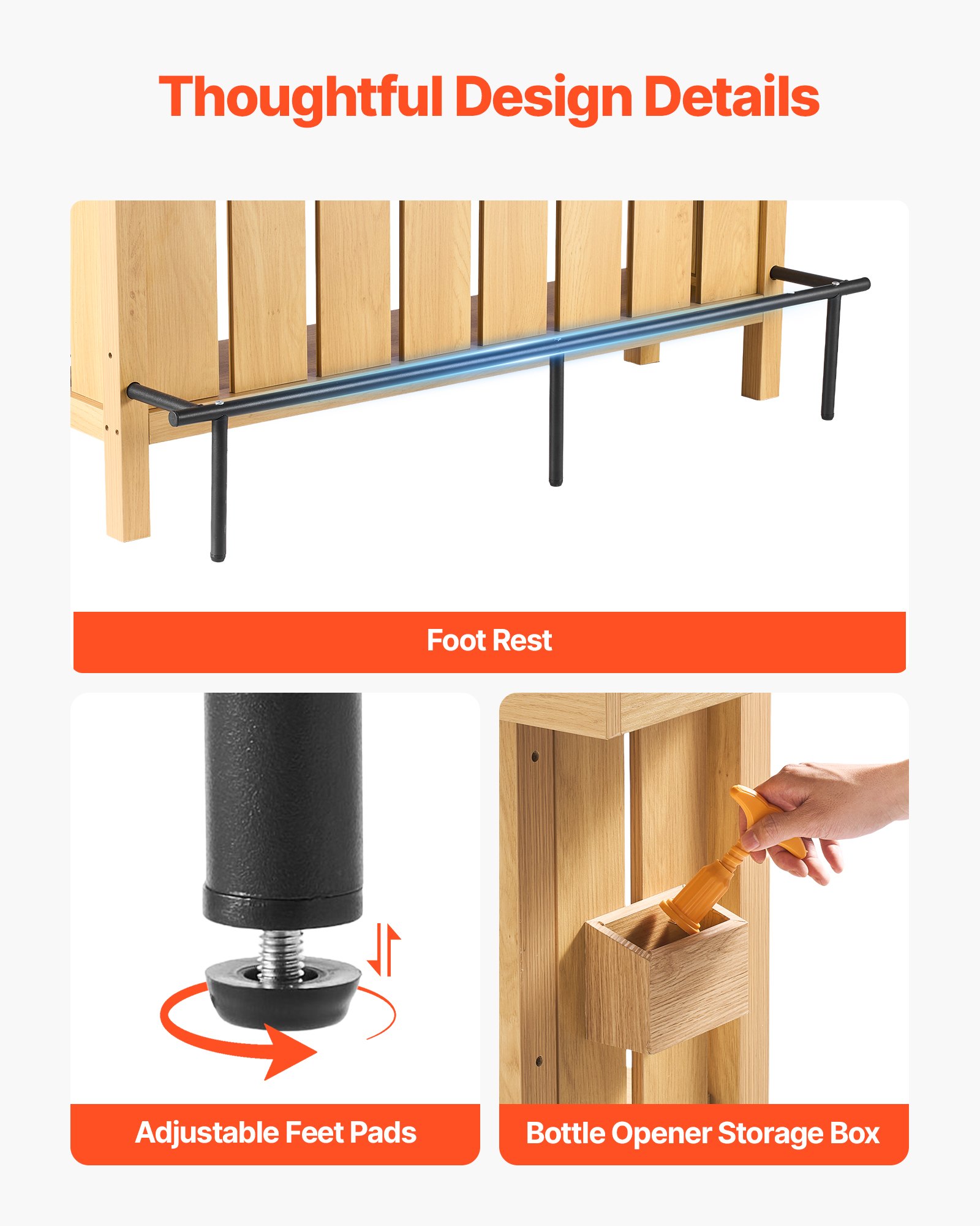 VEVOR Mesa de Bar con Estantes de 3 Niveles, Mesa de Bistró 140 x 39,8 x 105,5 cm, con Estantes de Almacenamiento, Mueble de Bar Capacidad de 81,6 kg, para Hogar, Cocina, Sótano, Sala de Estar