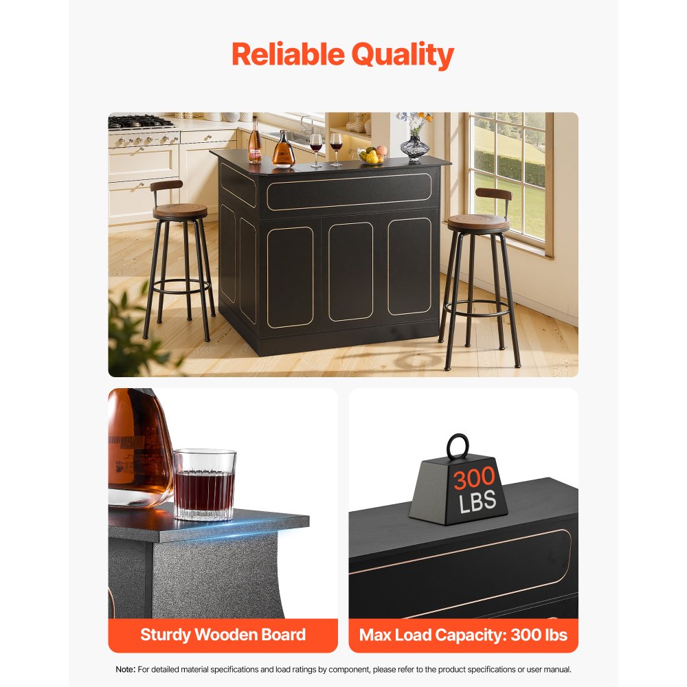 VEVOR Mesa de Bar con Estantes 4 Niveles, Mesa de Bistró en Forma de L, con Estantes de Almacenamiento, Soporte para Copas de Vino, Capacidad de 136 kg, para Hogar, Cocina, Sala de Estar, Negro