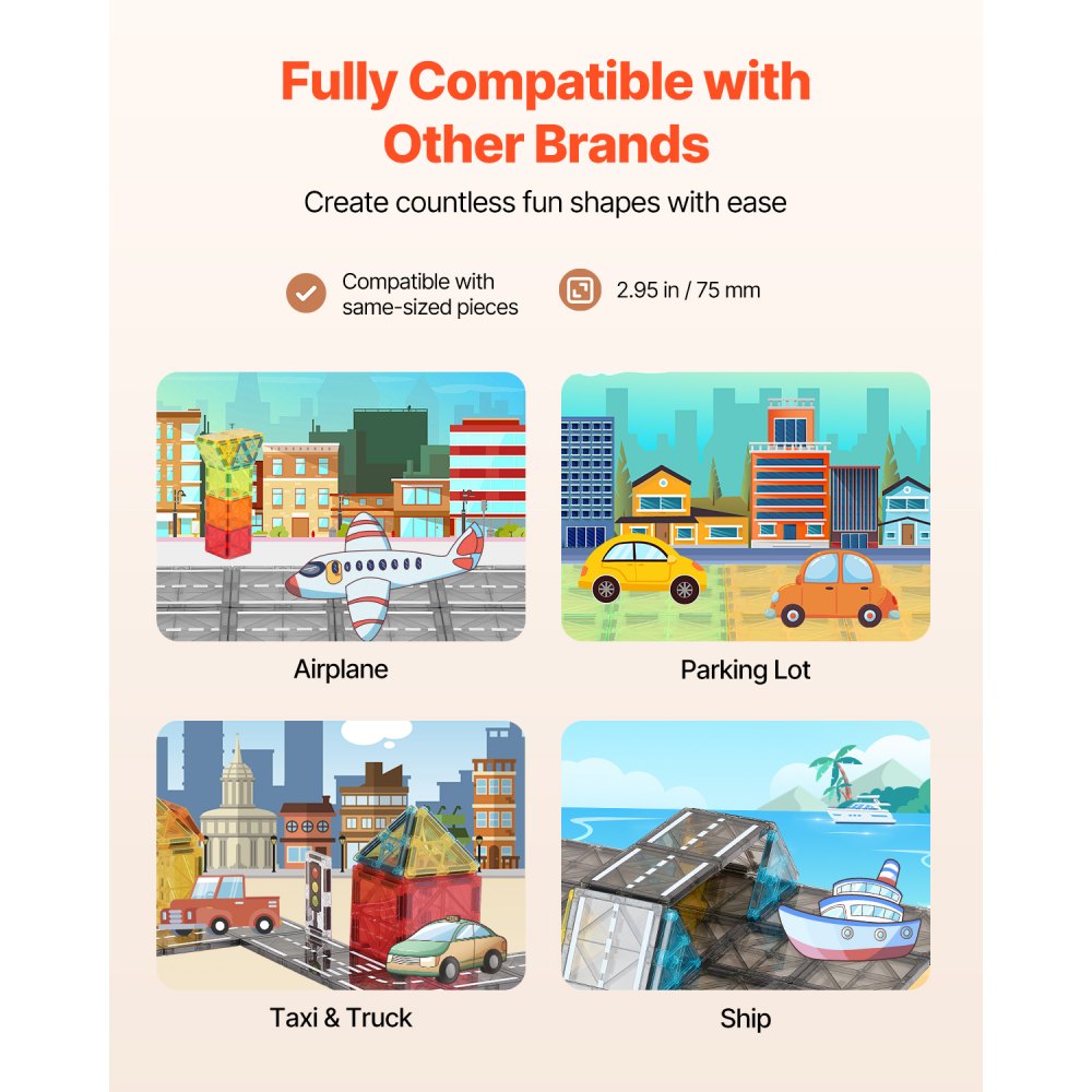 VEVOR 56 PCS Bloques Magnéticos para Construcción de Carreteras para Niños con Bolsa de Almacenamiento, Juguetes Educativos Sensoriales STEM para Apilar, Regalo para Niños de 3 Años en Adelante
