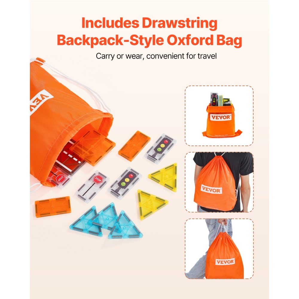 VEVOR 56 PCS Bloques Magnéticos para Construcción de Carreteras para Niños con Bolsa de Almacenamiento, Juguetes Educativos Sensoriales STEM para Apilar, Regalo para Niños de 3 Años en Adelante