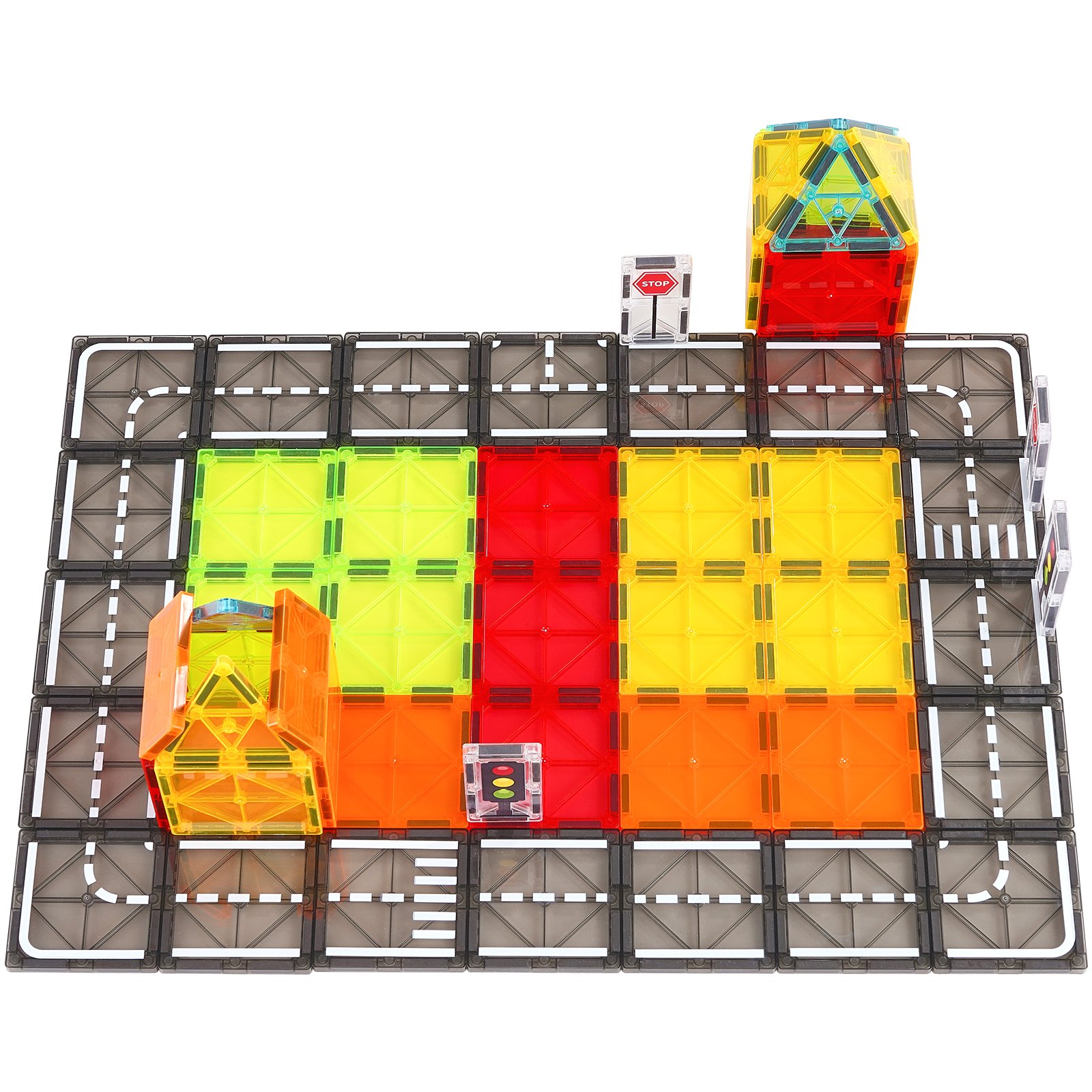 VEVOR 56 PCS Bloques Magnéticos para Construcción de Carreteras para Niños con Bolsa de Almacenamiento, Juguetes Educativos Sensoriales STEM para Apilar, Regalo para Niños de 3 Años en Adelante