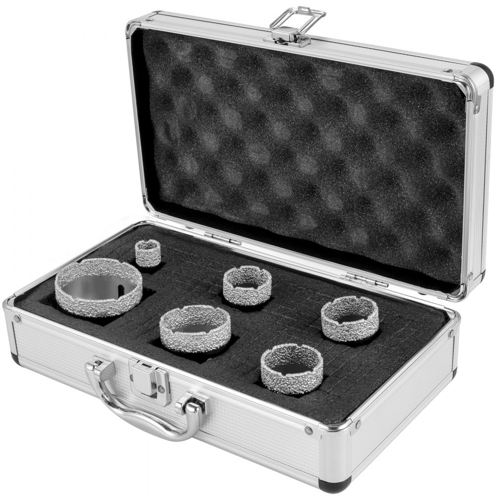 VEVOR Juego de Brocas para Baldosas 6 pcs Diámetro 20/35/38/40/50/68 mm Brocas de Diamante Longitud 60 mm Altura del Segmento 15 mm Juego de Brocas para Perforar Cerámica, Mármol, Mampostería, Granito