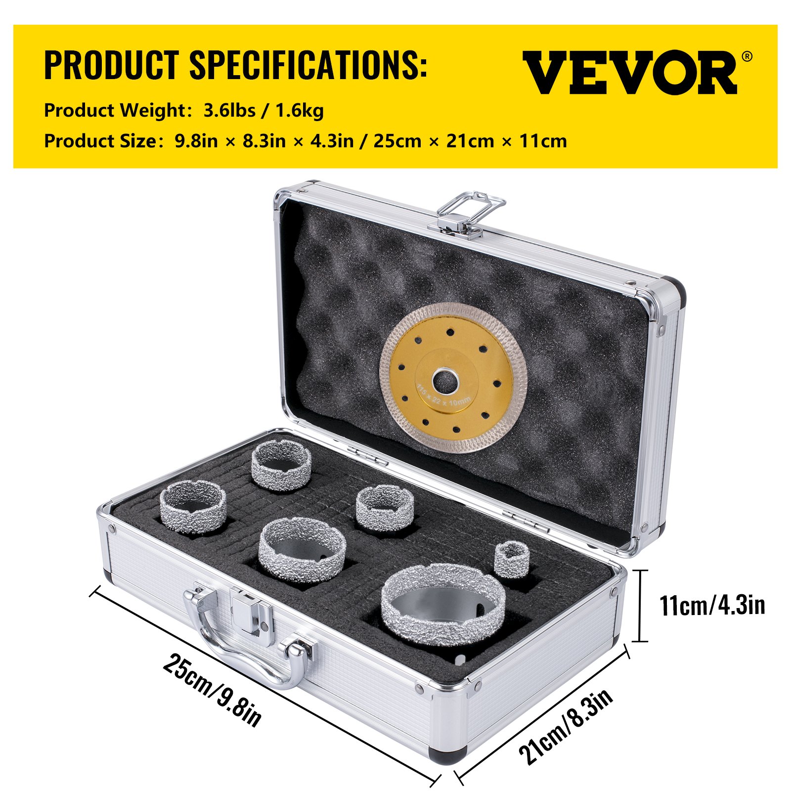 VEVOR Juego de Brocas para Baldosas 6 pcs Diámetro 20/35/38/40/50/68 mm Brocas de Diamante Longitud 60 mm Altura del Segmento 15 mm Juego de Brocas para Perforar Cerámica, Mármol, Mampostería, Granito