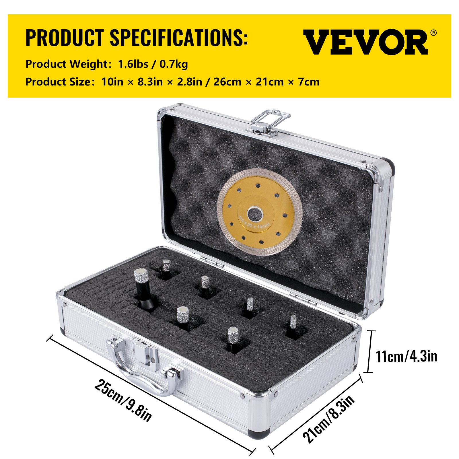 VEVOR Juego de Brocas para Baldosas 7 pcs Diámetro 6/6/8/8/10/12/14 mm Brocas de Diamante Longitud 60 mm Altura del Segmento 15 mm Juego de Brocas para Perforar Cerámica, Mármol, Mampostería, Granito
