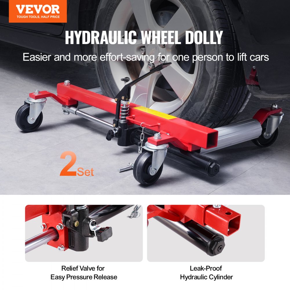 VEVOR Carro de Manipulación de Automóviles Carga de 680 kg 2 Piezas, Carro Hidráulico para Desplazamiento de Automóviles con Ruedas para Posicionamiento de Vehículos, Camiones, Remolques