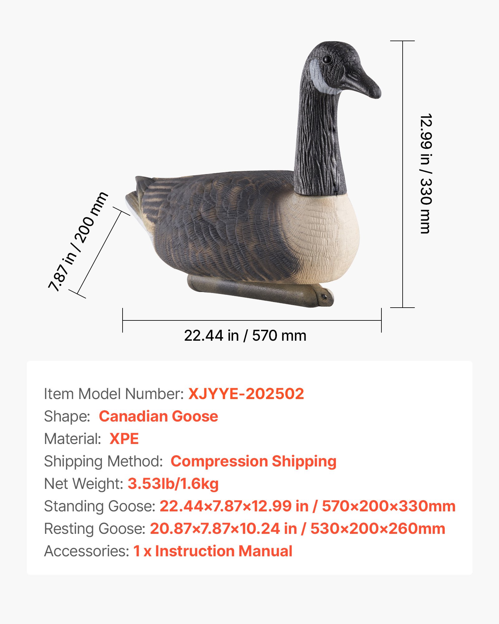 VEVOR Canada Goose Decoys, Outdoors Goose Decoy for Waterfowl Hunting, Impact-Resistant & Silent XPE with Ultra Realistic Paint, for Pool, Pond, Garden Yard Decoration, Easy to Carry and Use, 6-Pack