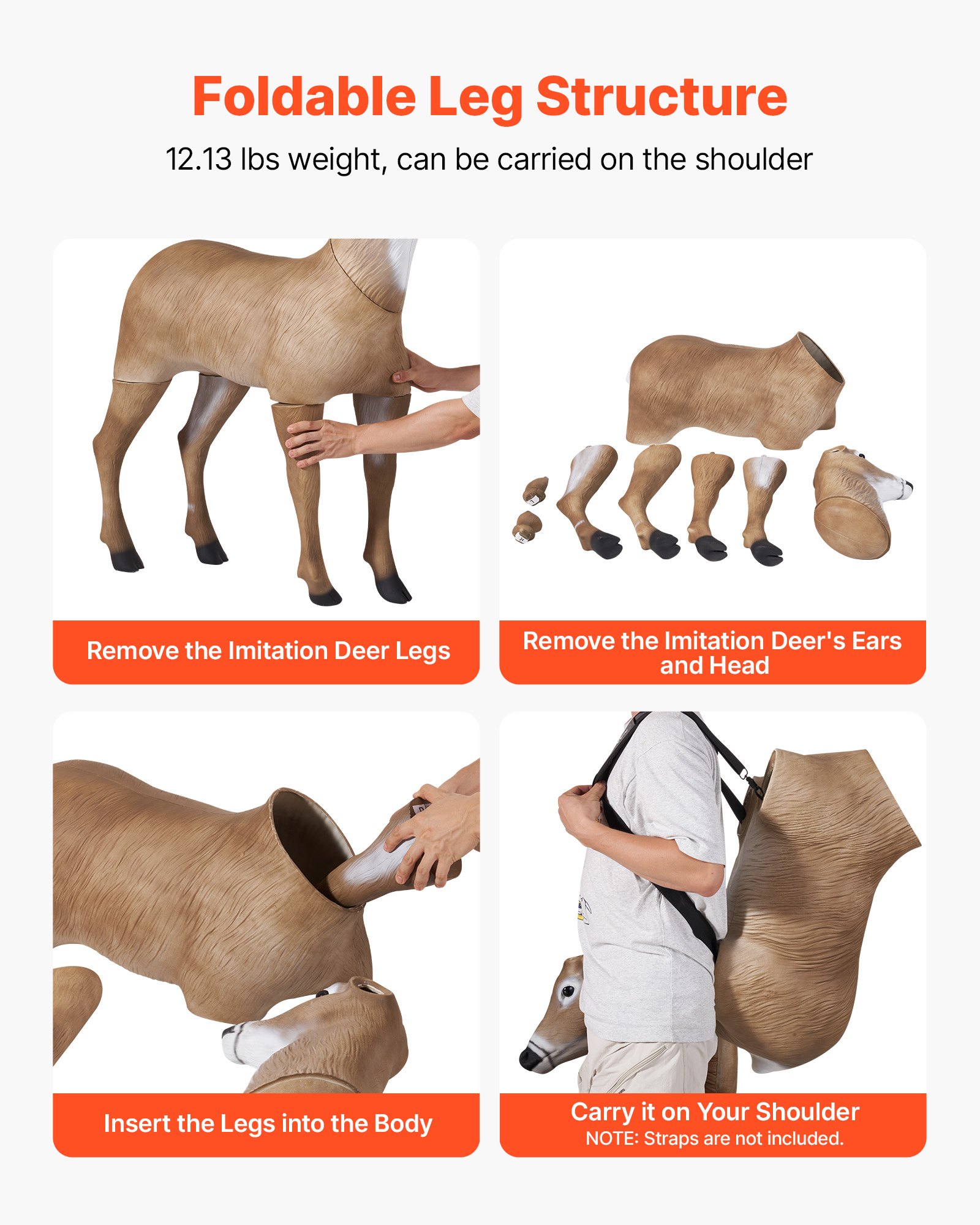 VEVOR Deer Decoy, Outdoor Deer Decoys for Hunting, Realistic Durable HDPE Doe Hunting Decoy, Foldable Legs for Easy to Carry and Use, for Garden Yard Decoration, 1-Pack