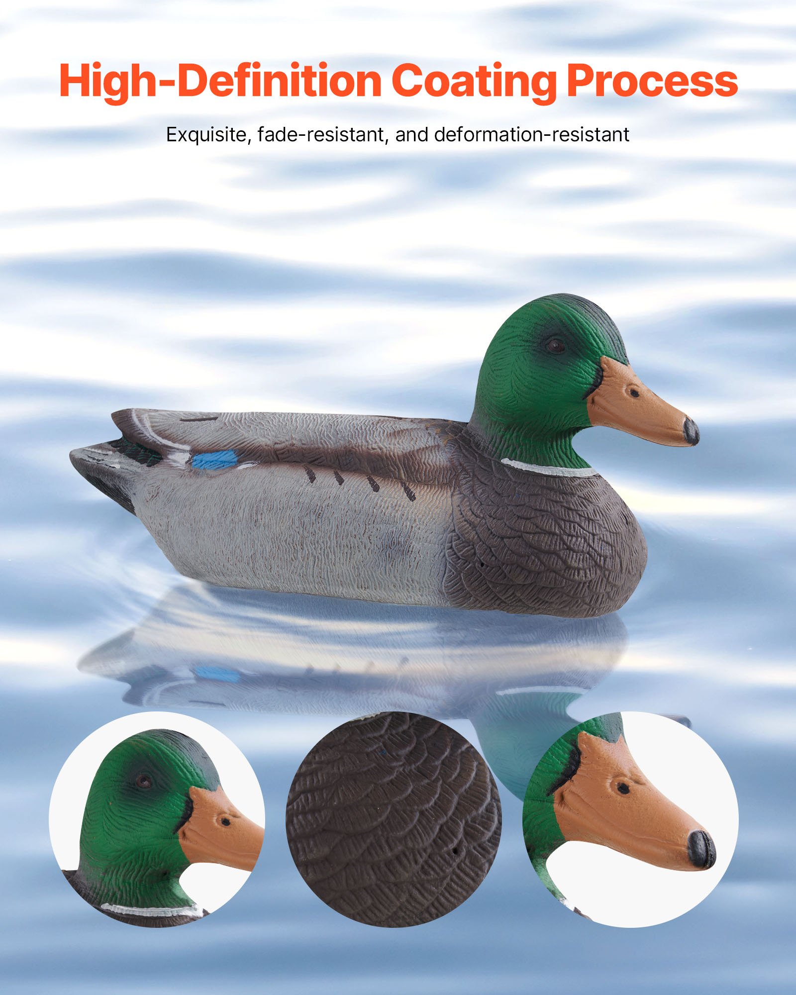 VEVOR Duck Decoys, Realistic Floating Duck Decoys, Weight Forward Swim, Impact-Resistant & Silent XPE Duck Hunting Decoy Outdoor for Hunting, for Pool, Pond, and Lake, Garden Yard Decoration, 6-Pack