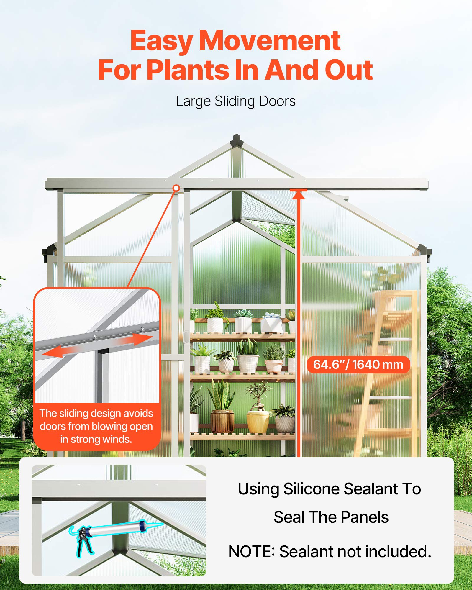 VEVOR Polycarbonate Greenhouse, 184x126x193cm, Plant House with Adjustable Ventilation Windows, Pavilion-Style Greenhouse with Sliding Door, Walk-in Aluminum Greenhouse Set for the Garden